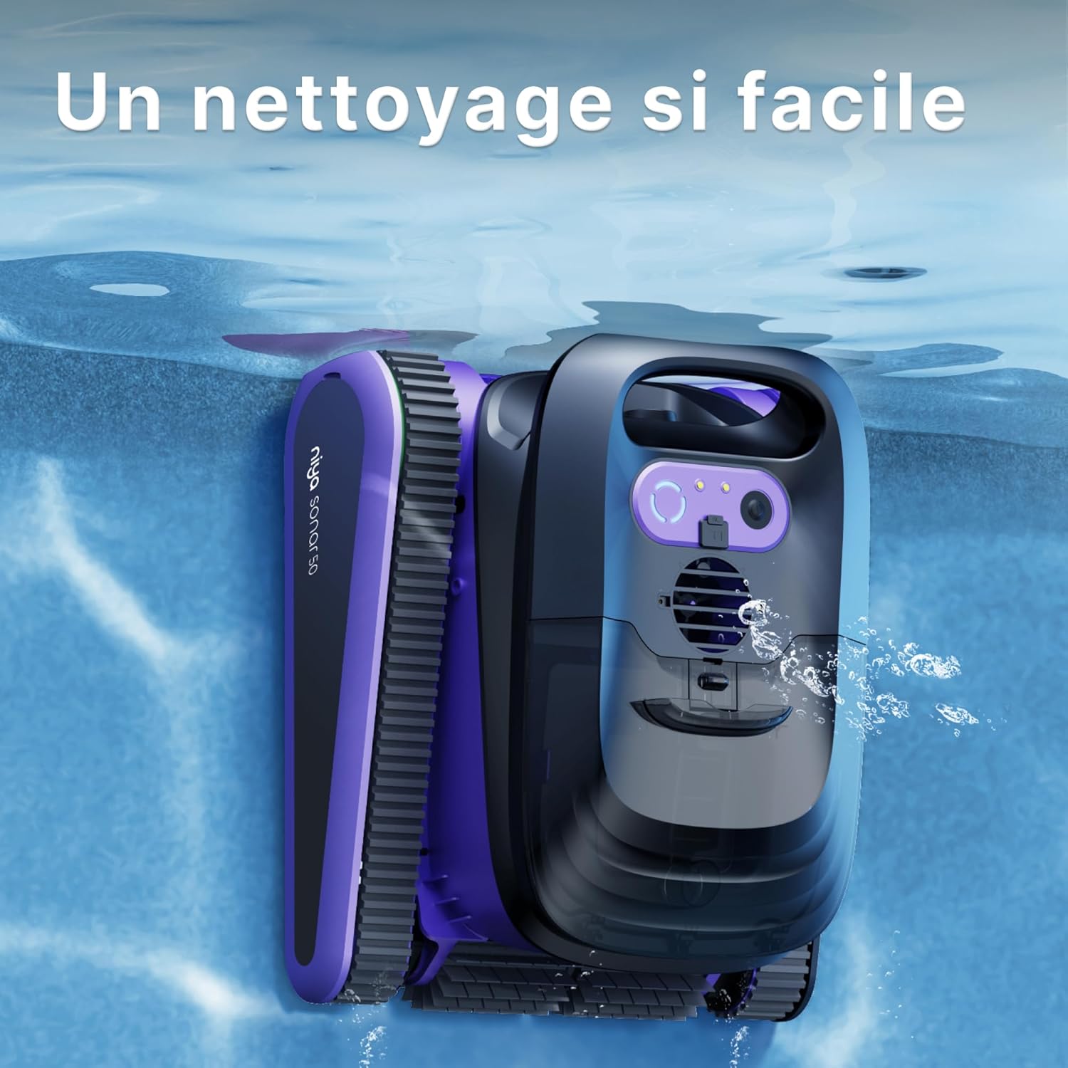 Niya Sonar 50 Robot Aspirateur de Piscine sans Fil par Les Créateurs de Dolphin, Idéal pour Piscines jusqu'à 12 mètres, Nettoyage de la Ligne d'eau