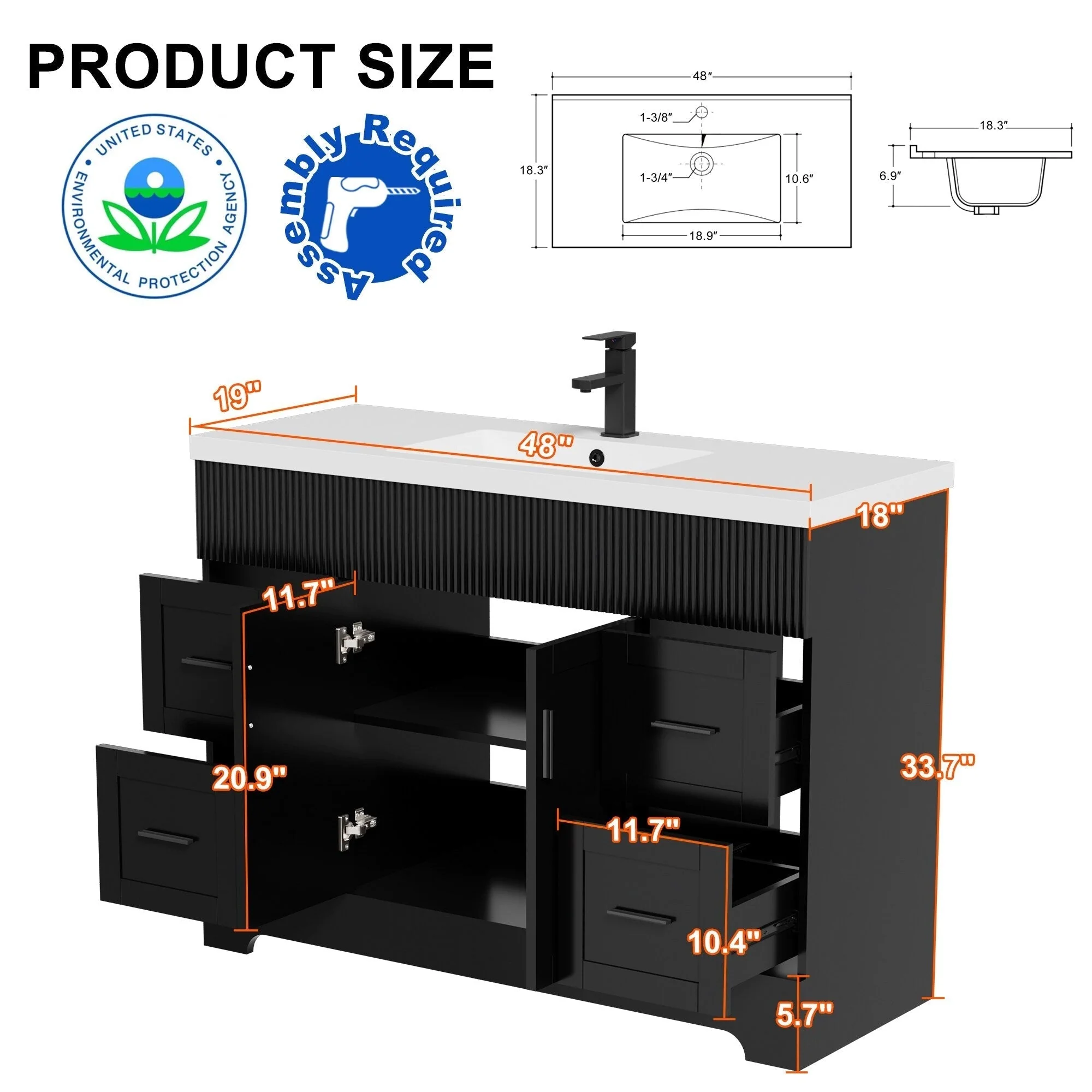 Wavy Line 30/36/48 Bathroom Vanity Set with Sink & Faucet
