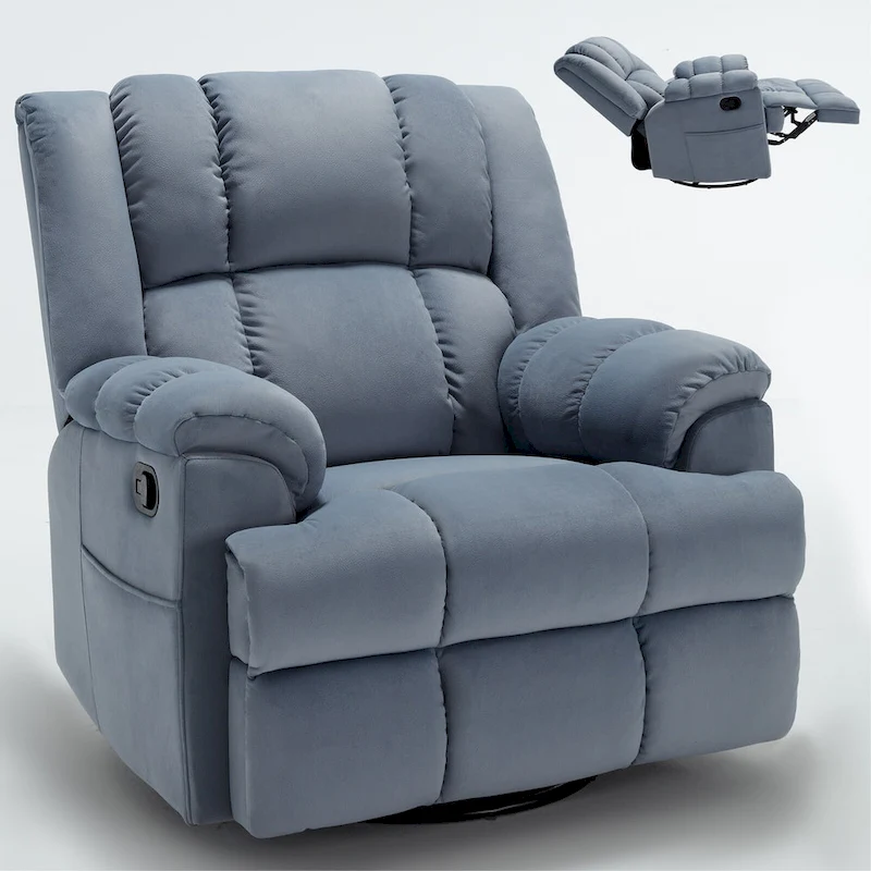 Lazy Boy Swivel Rocker Fabric Recliner Chair, Overstuffed Large Manual Recliner Glider with Pillow Top Arms and Cushion Back