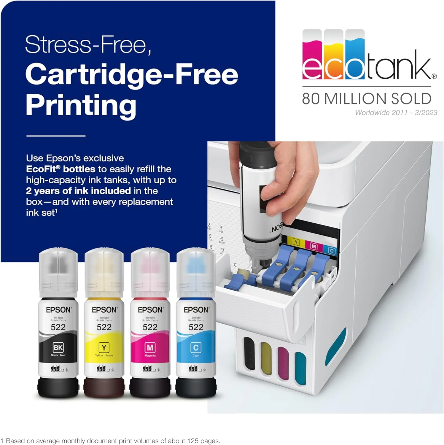 Epson EcoTank ET-4800 Wireless All-in-One Inkjet Printer, White – Cartridge-Free, Scanner, Copier, Fax, ADF, Ethernet, Home Office