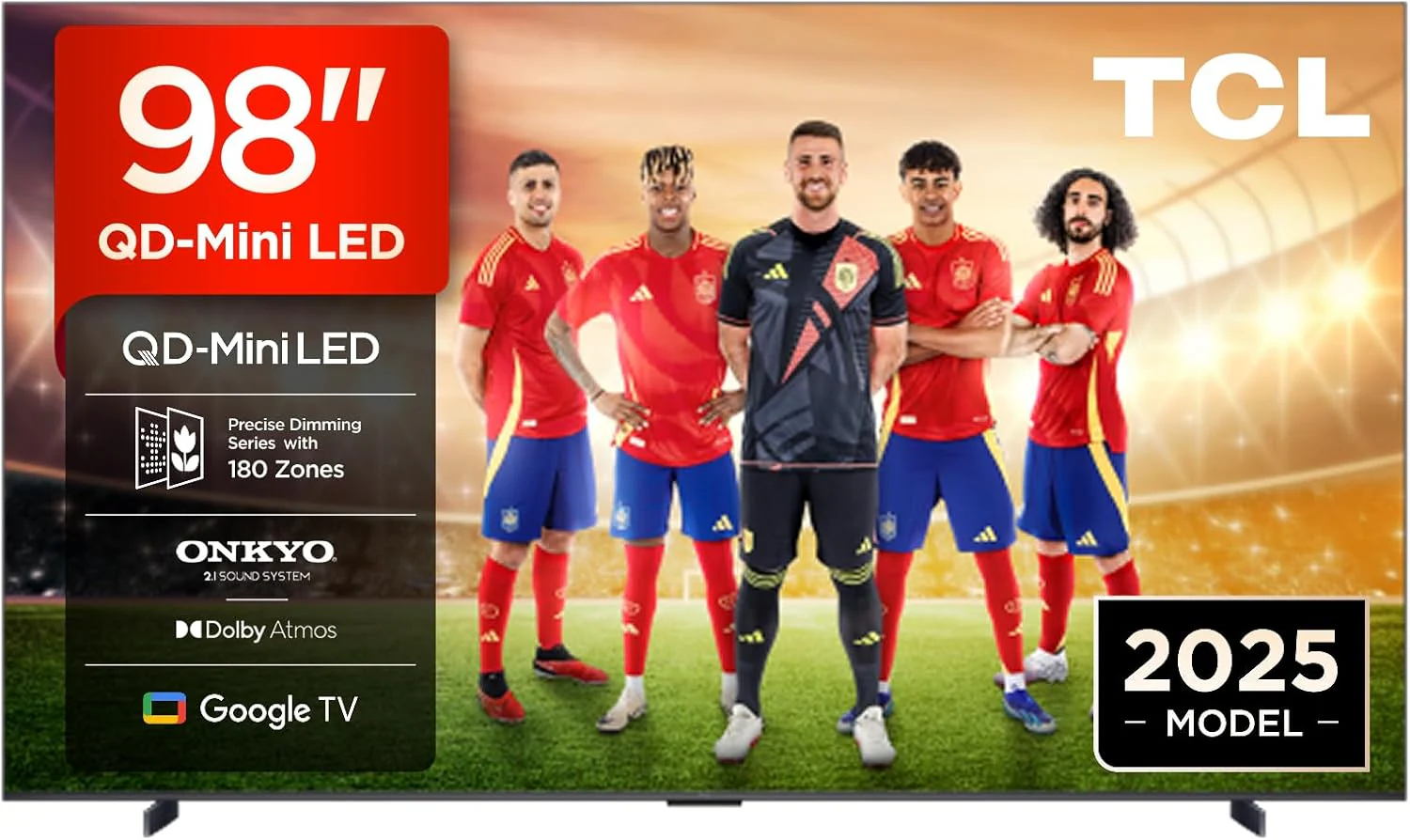 TCL 98Q6C TV 98 Inch QD-Mini LED 4K Smart TV, 1000 nits, 144Hz Motion Clarity Pro, Onkyo 2.1, Game Master, FreeSync, Google TV, Dolby Vision IQ and Atmos