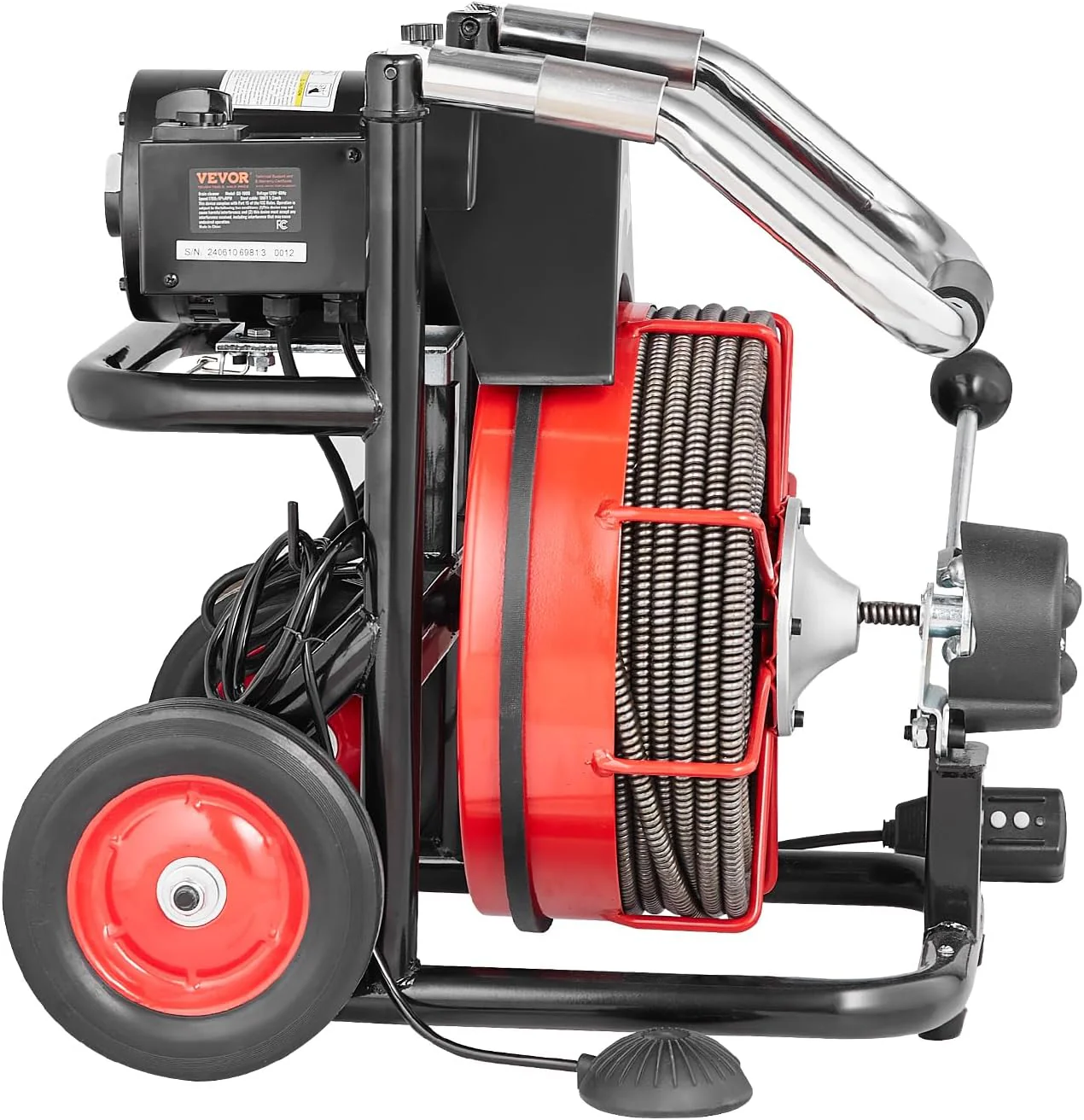 Drain Cleaner Machine 100FT x 1/2 Inch, Auto Feed Sewer Snake Auger on Wheels, 550W Portable Drain Cleaning Machine with 8 Cutters & Air-activated Foot Switch for 2
