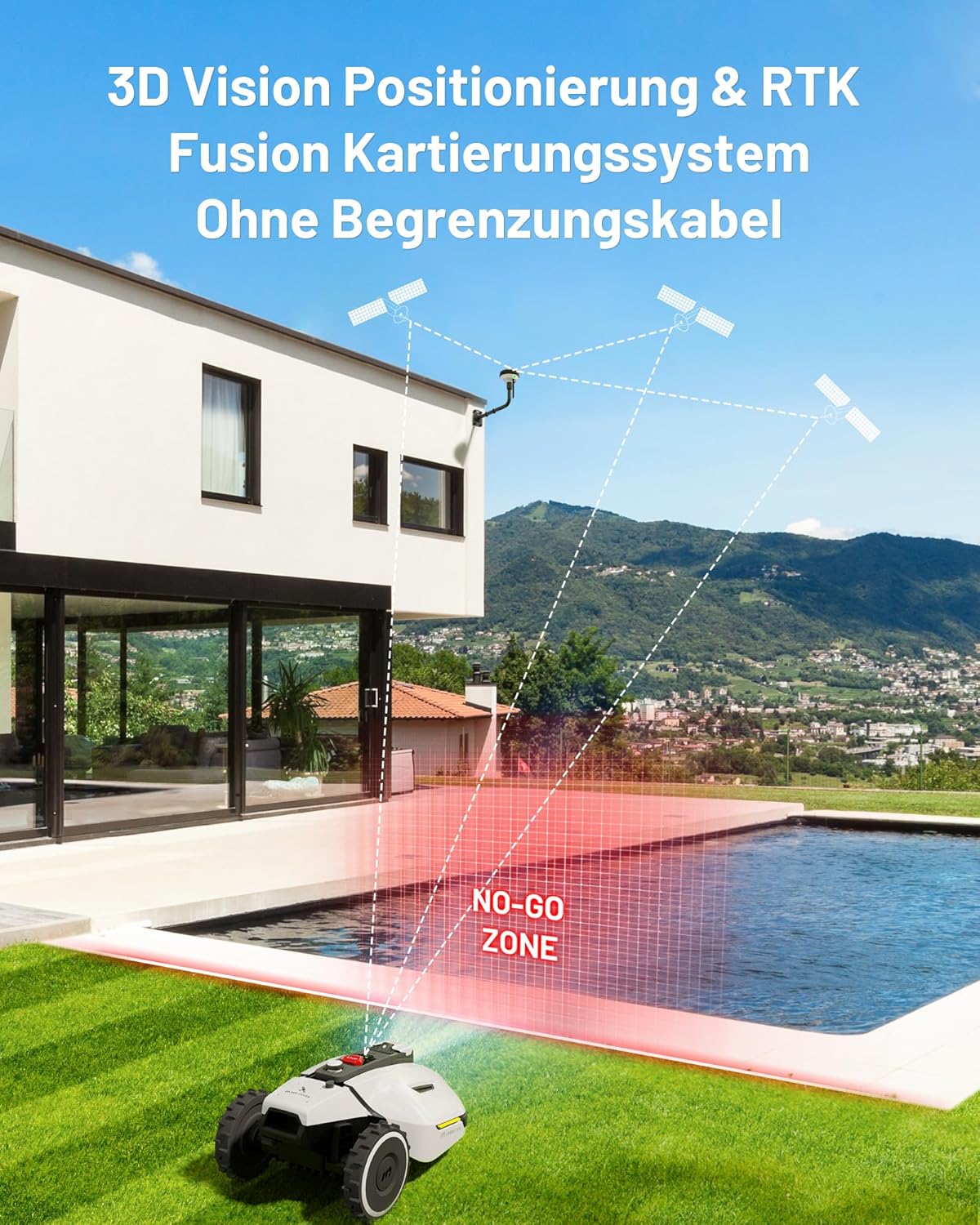 YUKA Mini 500H Robot Lawn Mower Reception 0.12 Acre, Max. 0.17 Acre, Ultrasense AI Vision+ RTK Positioning, Auto Mapping, App Control,45% Slope, Cutting Height 2''~3.5'', 3 Mowing Zones