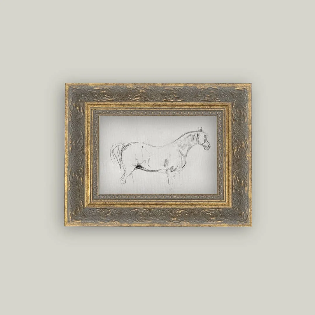 Horse Sketch Framed Antique Inspired Art