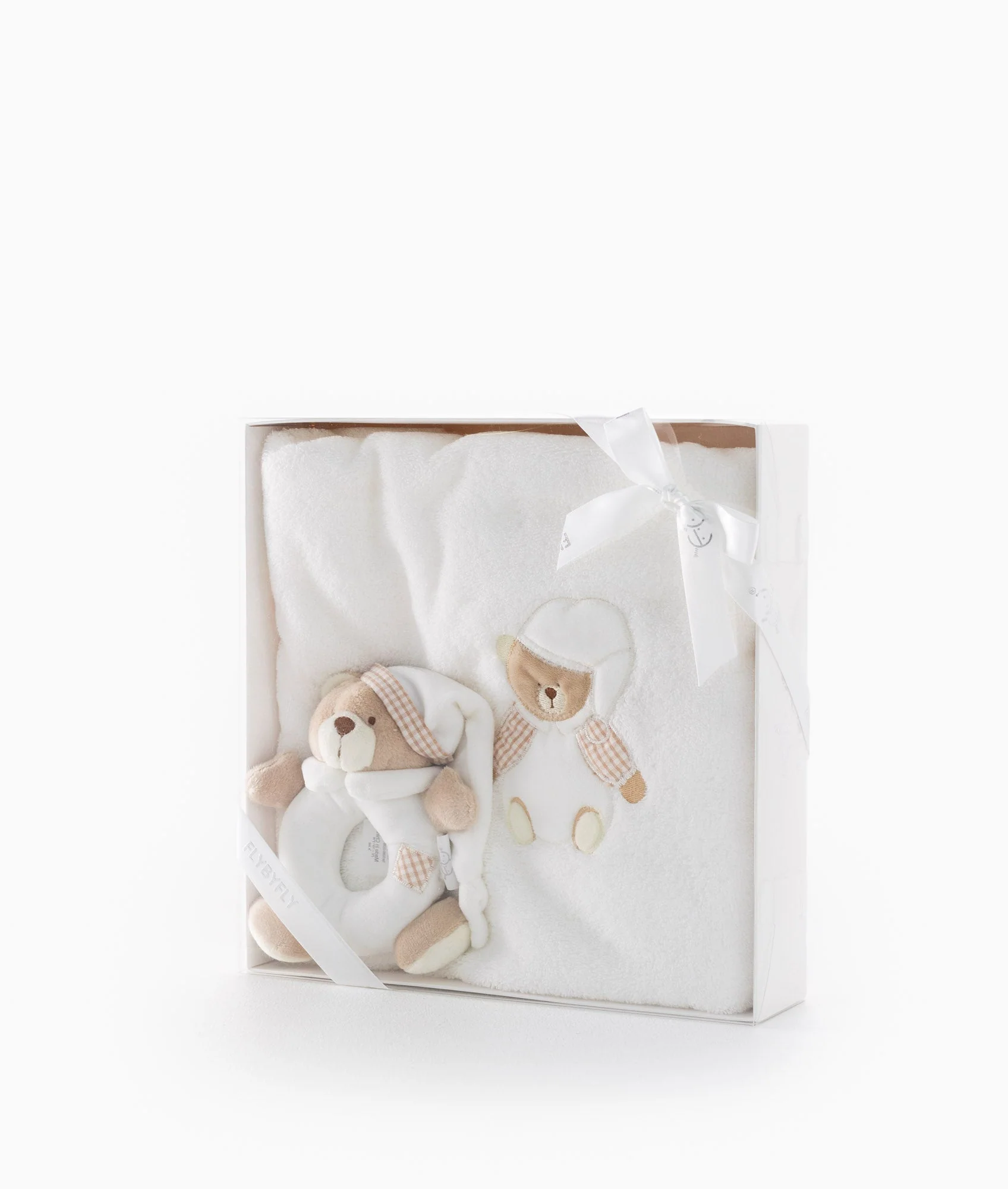 Bath Towel & Rattle Set | White & Beige