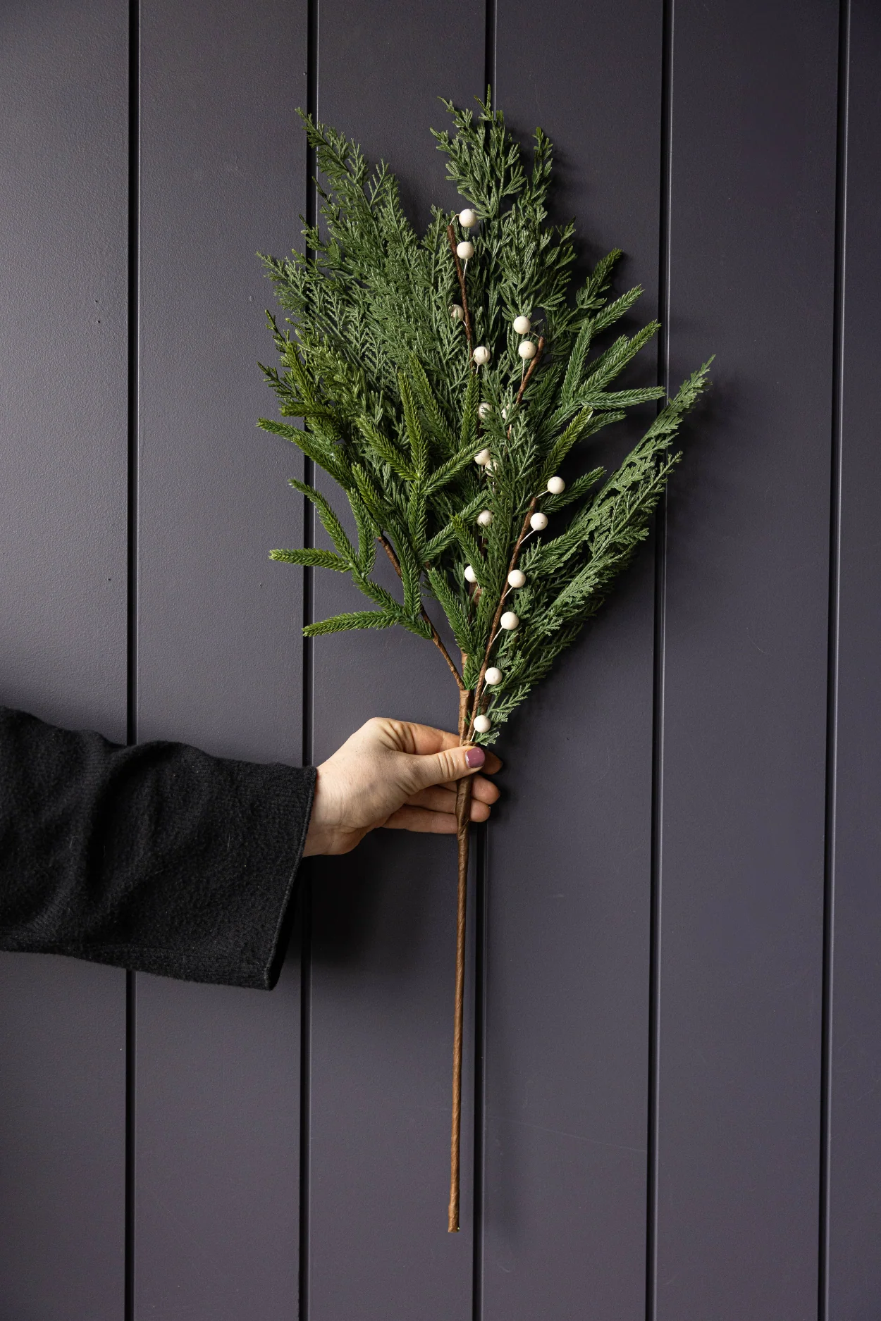 White Plum Berry Norfolk Cypress Real Touch Stems