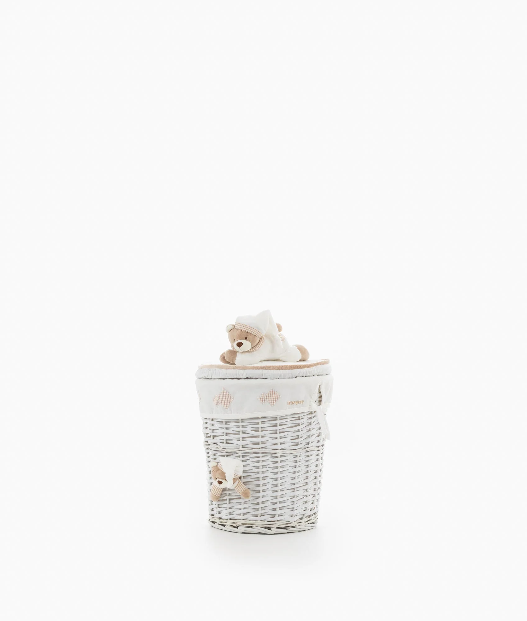 Round Laundry Basket Set | White & Beige