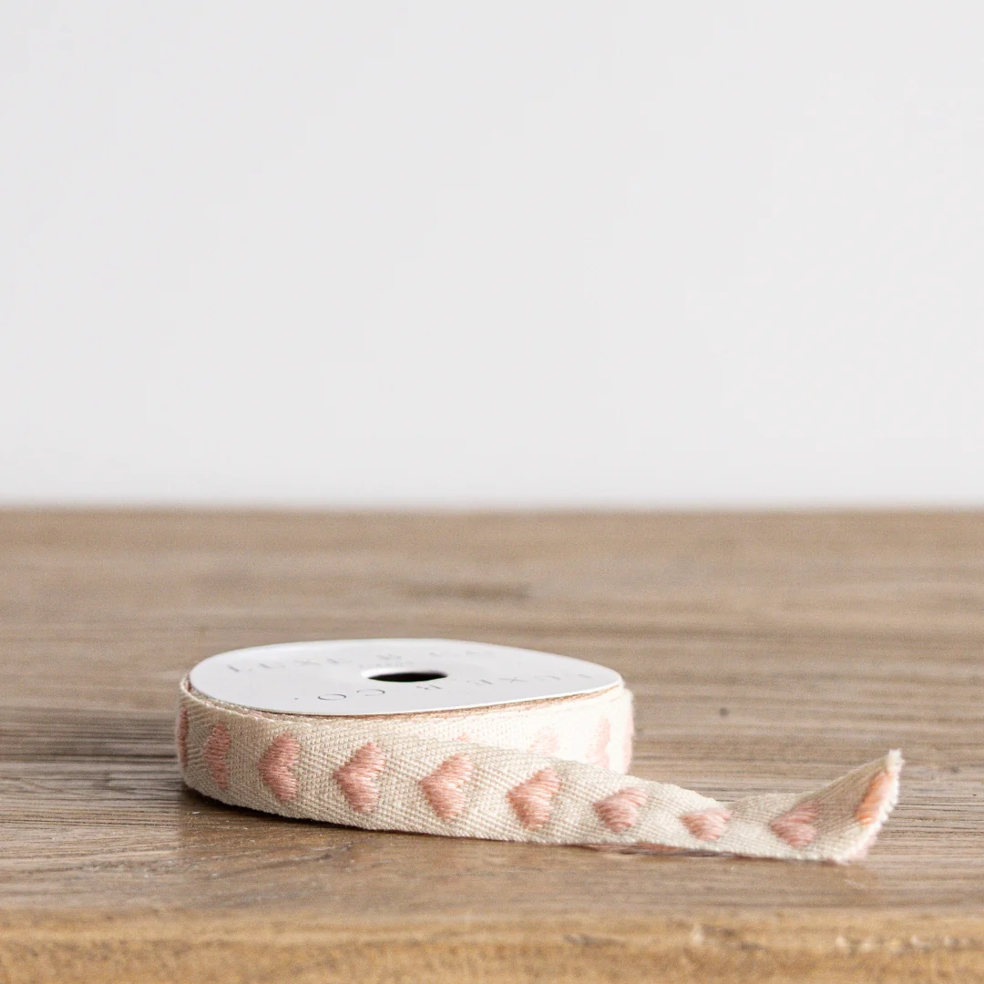 Blush Pink Hearts Woven Ribbon