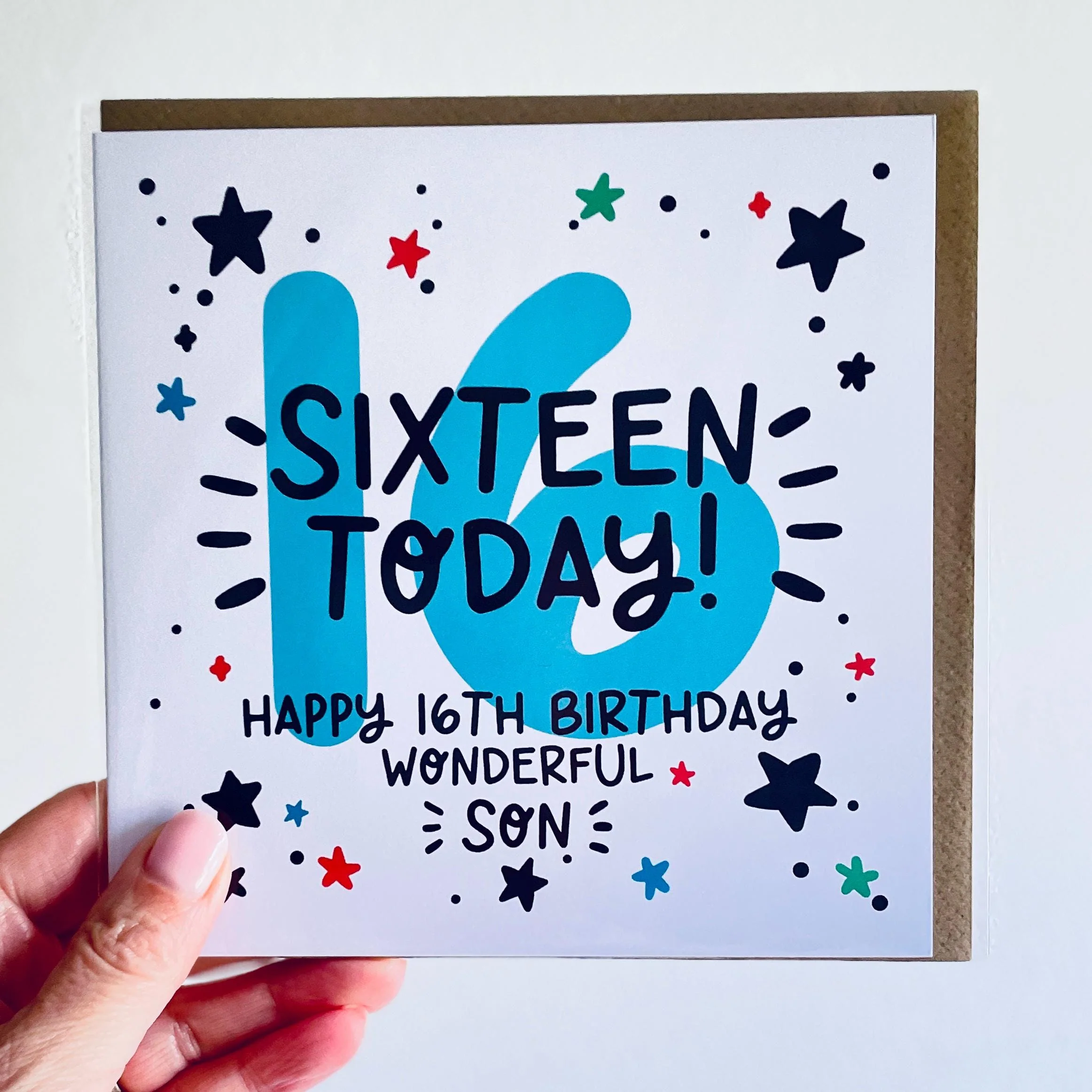 16th Birthday Card for Son with Kraft Envelope