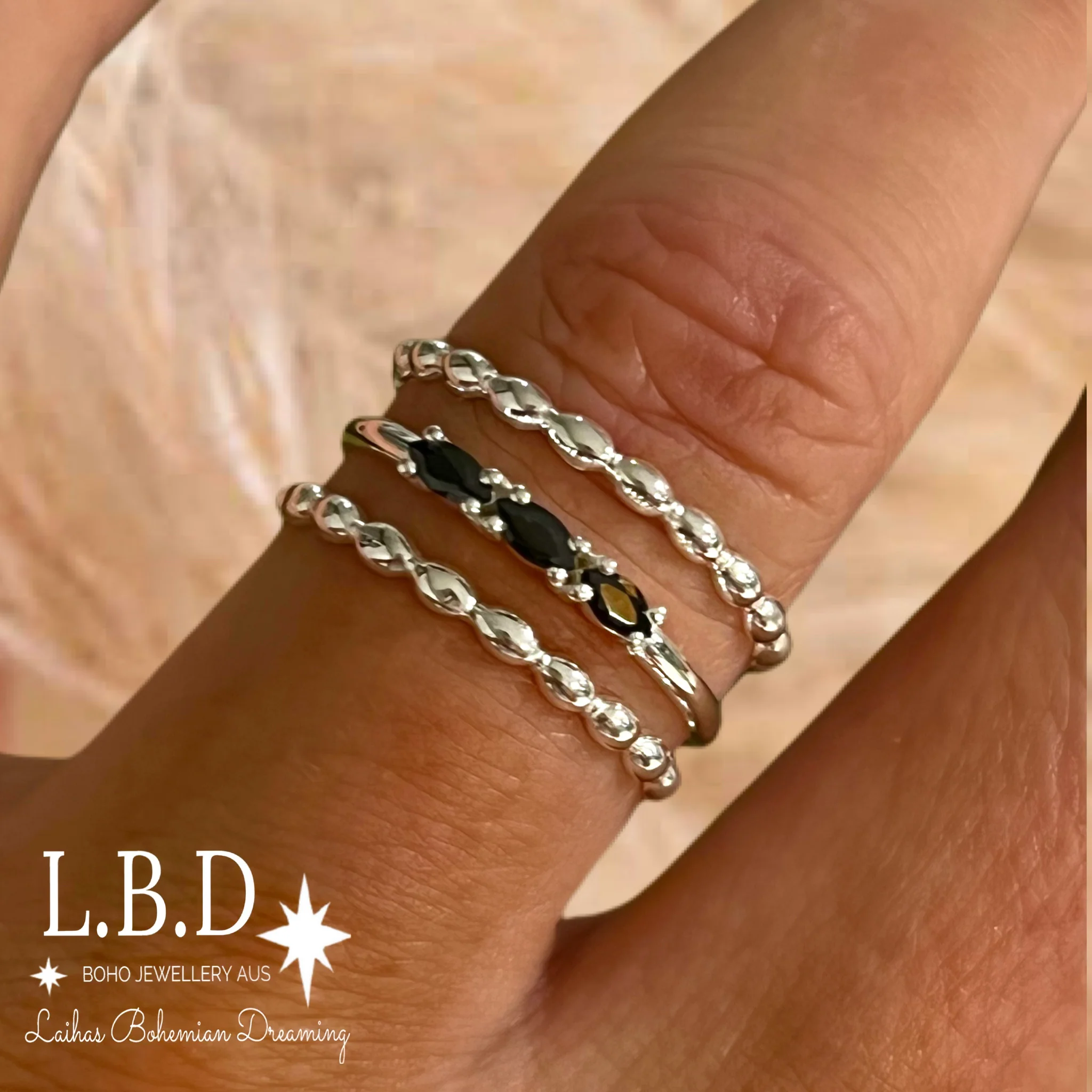 Laihas Three Of Cups Onyx Ring Set