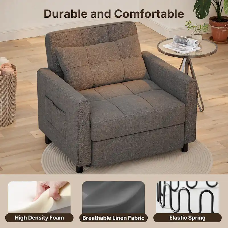 3-in-1 Pull-Out Sofa Bed Sleeper Chair , Convertible Adjustable Foldable Upholstered Lounge Couch