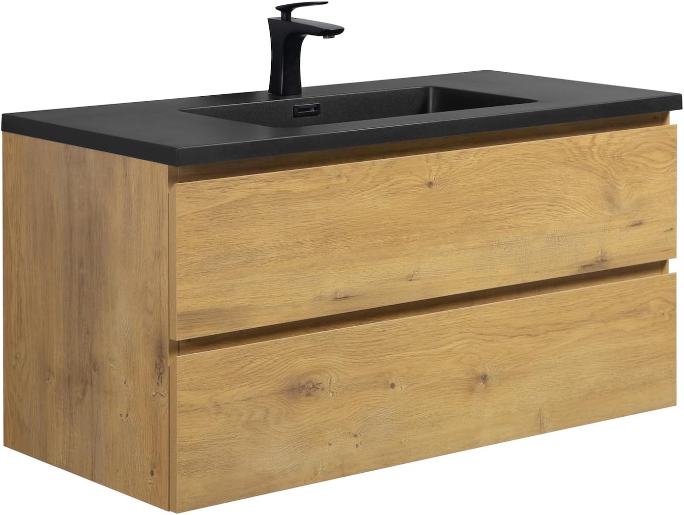 Badplaats B.V. Badezimmer Badmöbel Set Angela 100 cm - Schwarzes Waschbecken - Eiche - Unterschrank Schrank Waschbecken Waschtisch
