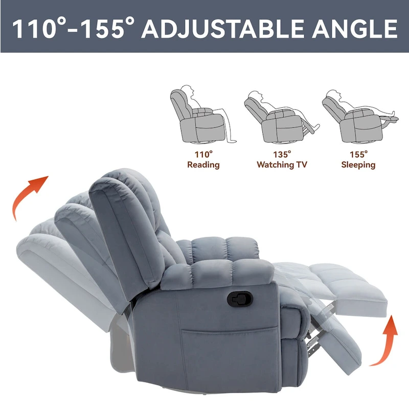 Lazy Boy Swivel Rocker Fabric Recliner Chair, Overstuffed Large Manual Recliner Glider with Pillow Top Arms and Cushion Back