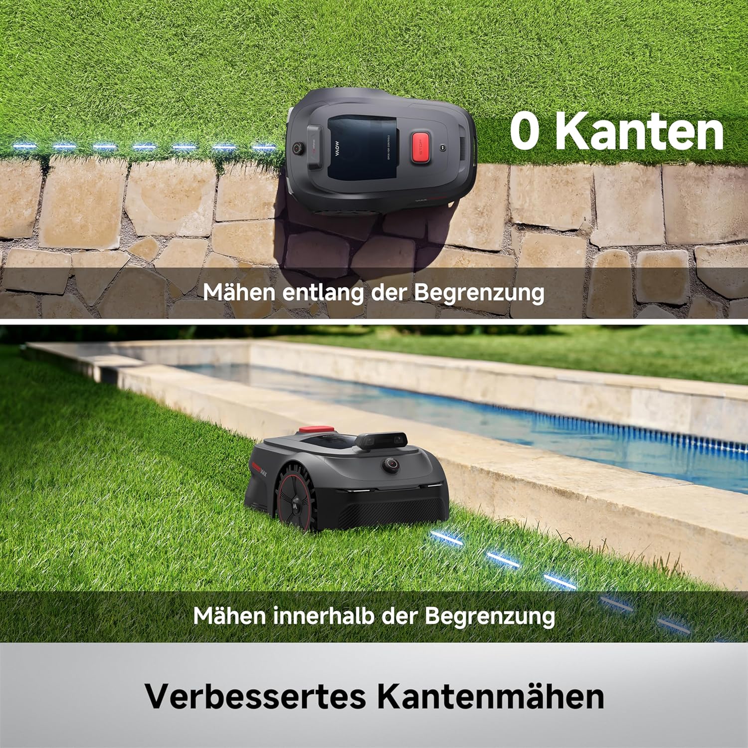 MOVA ViAX 500 Mähroboter Ohne Begrenzungskabel, Empf. 500 m², KI-gestützte Kartierung, 360°-LiDAR & Dual-KI-Vision, Intelligente Hindernisvermeidung, U-Fahrbahn, Kantenschnitt, App-Steuerung