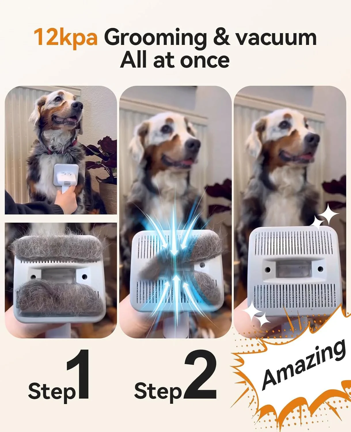 oneisall Hundeschermaschine mit Staubsauger, Super Saugkraft mit 12000 Pa Saugt 99.99% der Tierhaare, Leise Schermaschine Hund Katze Hundehaarschneidemaschine mit 7 Pflegewerkzeugen