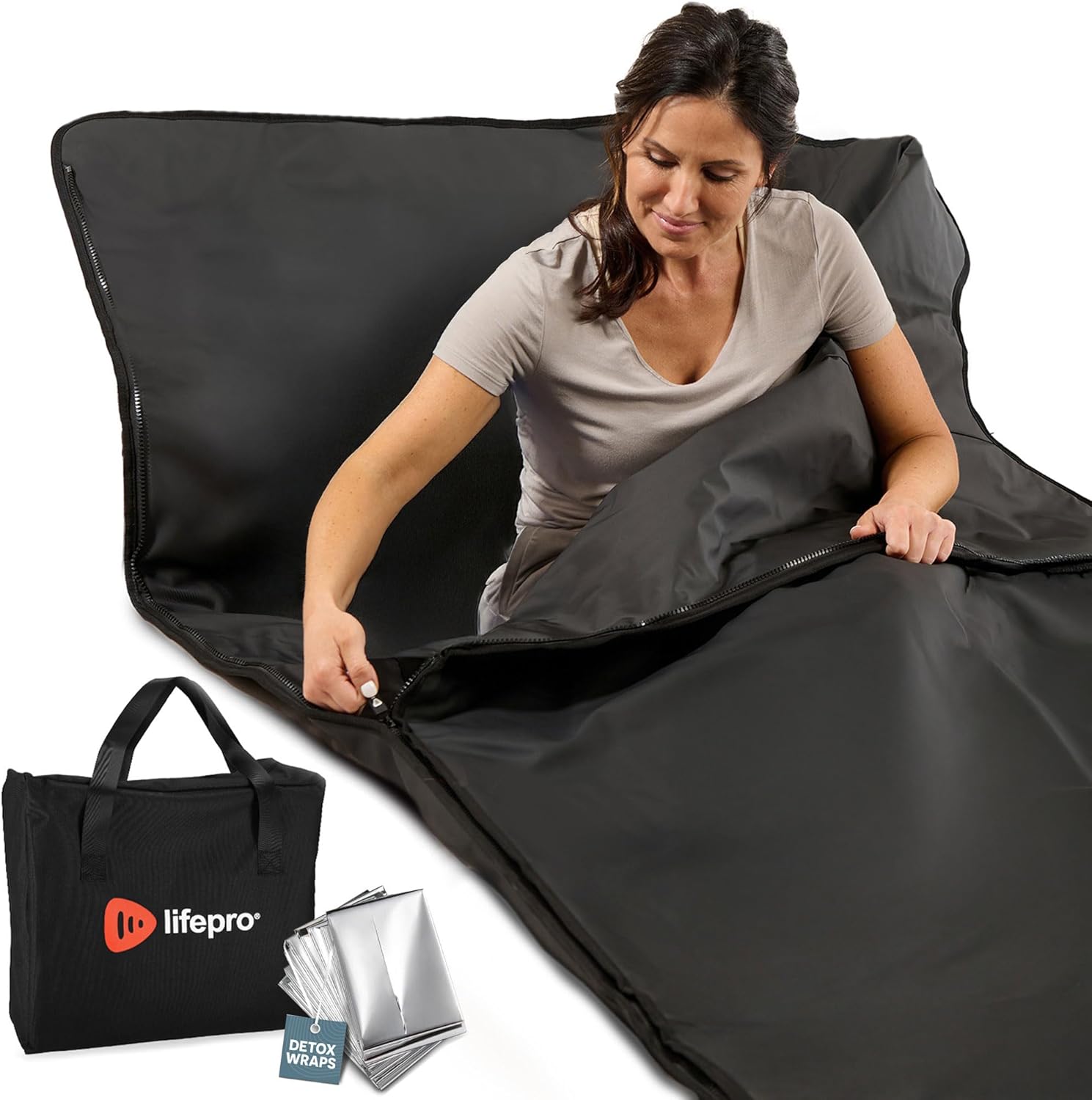 LifePro RejuvaWrap Infrared Sauna Blanket for Detox & Relaxation – Low EMF Carbon Fiber Heating  9 Temp Levels  5 Colors – Portable Sauna Blanket Infrared with Waterproof Interior & Carry Bag