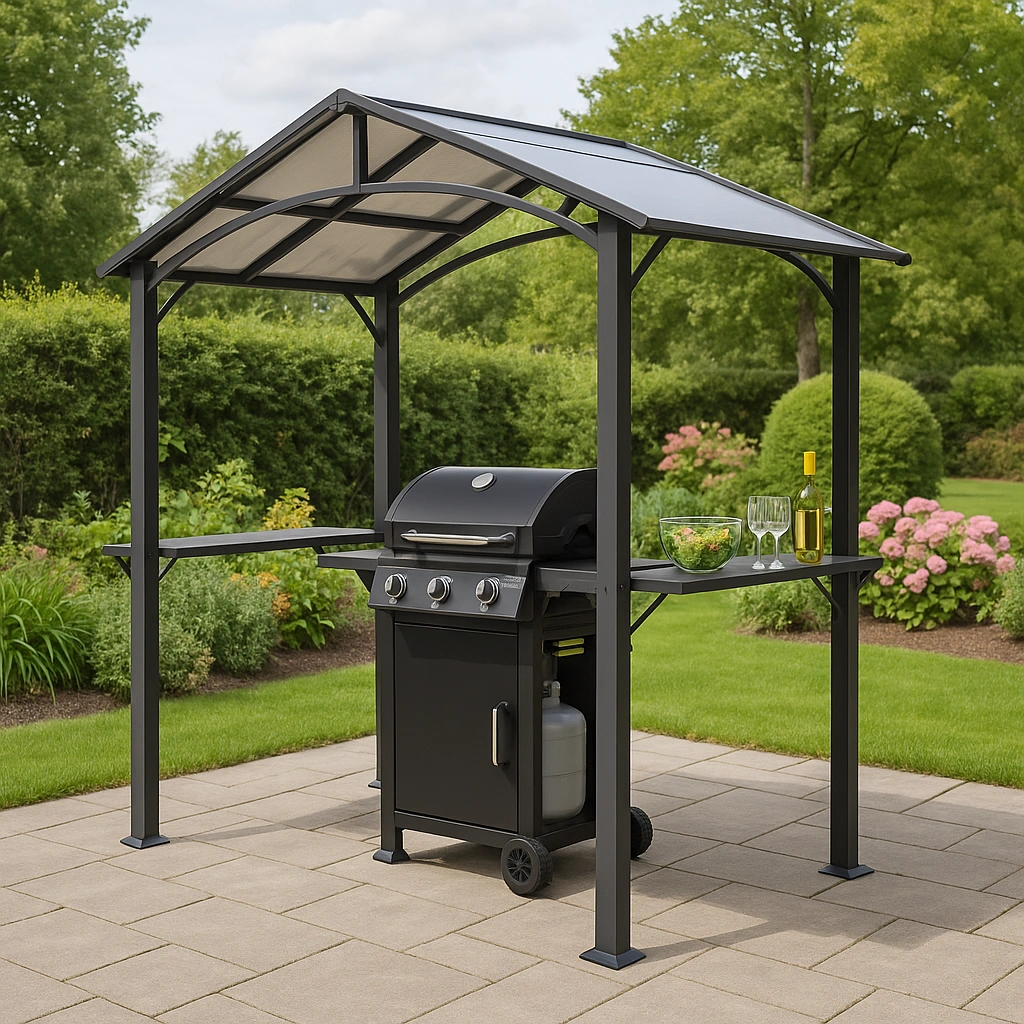Sort metal udendrs grillpavillon 240x150x230 cm