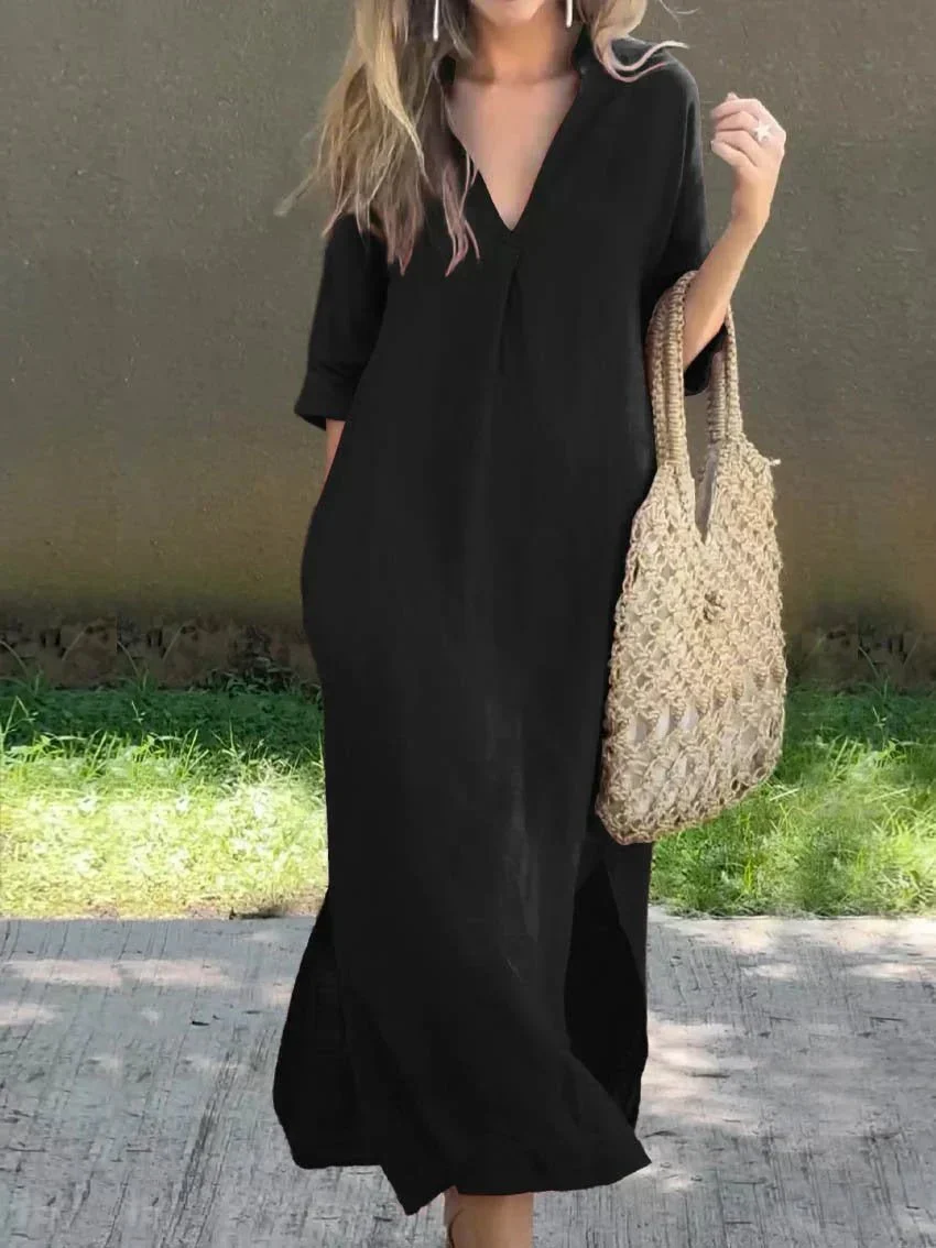Womena??s Maxi Dress Relaxed Fit Cotton Linen Blend for Summer