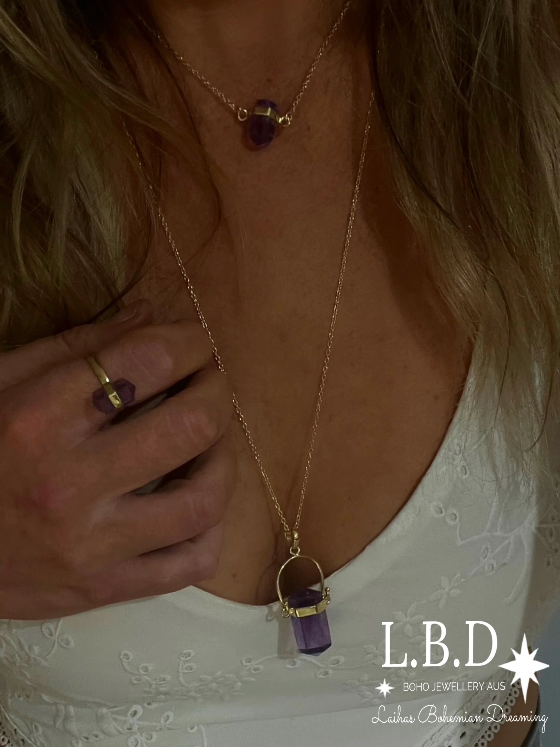 Laihas Crystal Kindness Gold Amethyst Necklace