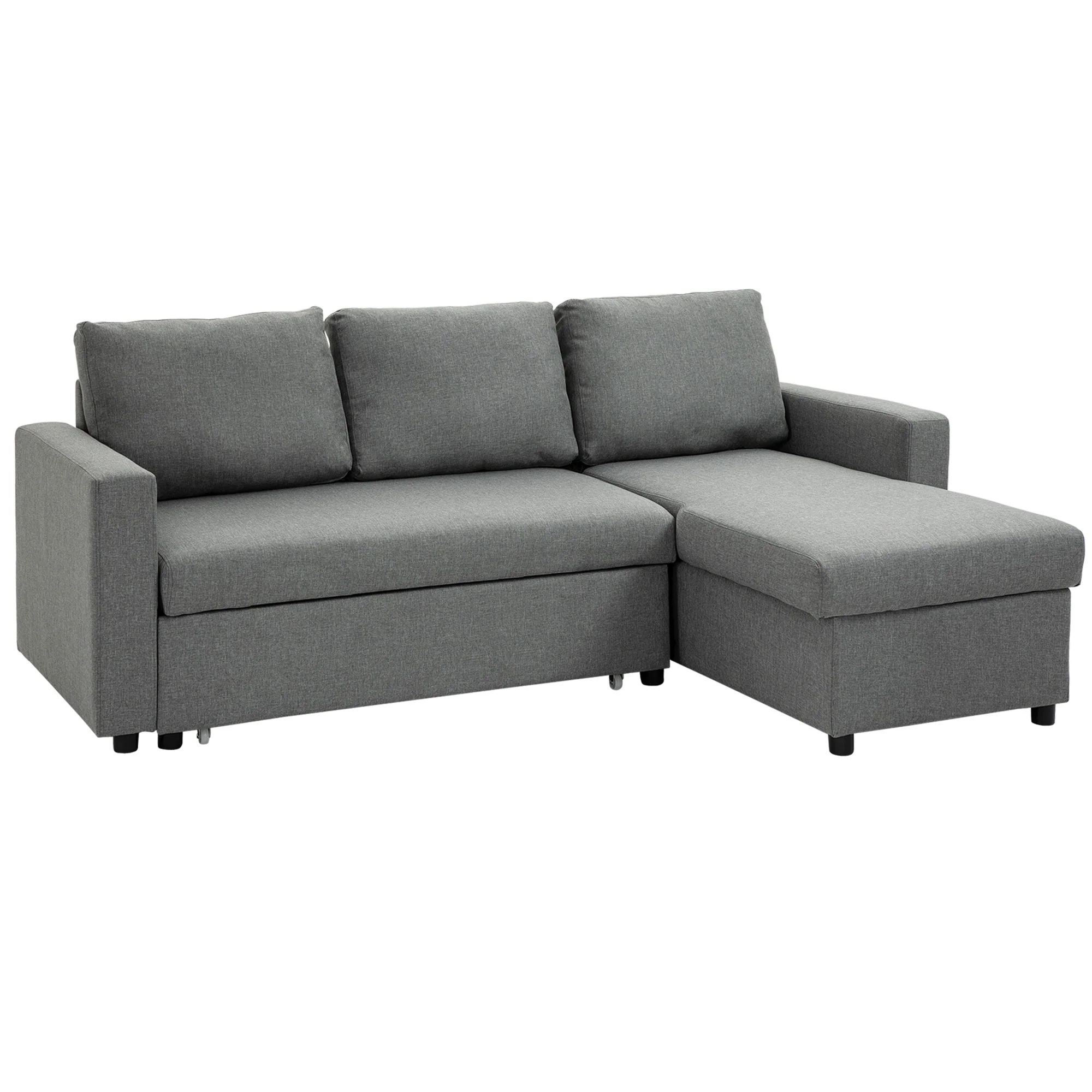 HOMCOM hoekbank met slaapfunctie opbergruimte hoekbank met bedstee chaise longue slaapbank stoffen bank L-vorm linnen touch lichtgrijs 211,5 x 146 x 85 cm