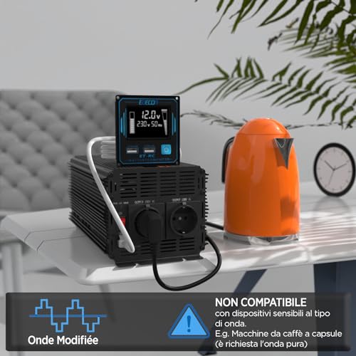 EDECOA Inverter 12v 220v 3000w convertitore onda modificata telecomando 2x usb transformatore per camper auto barca isolamento galvanico (2a generazione) : Amazon.it: Auto e Moto