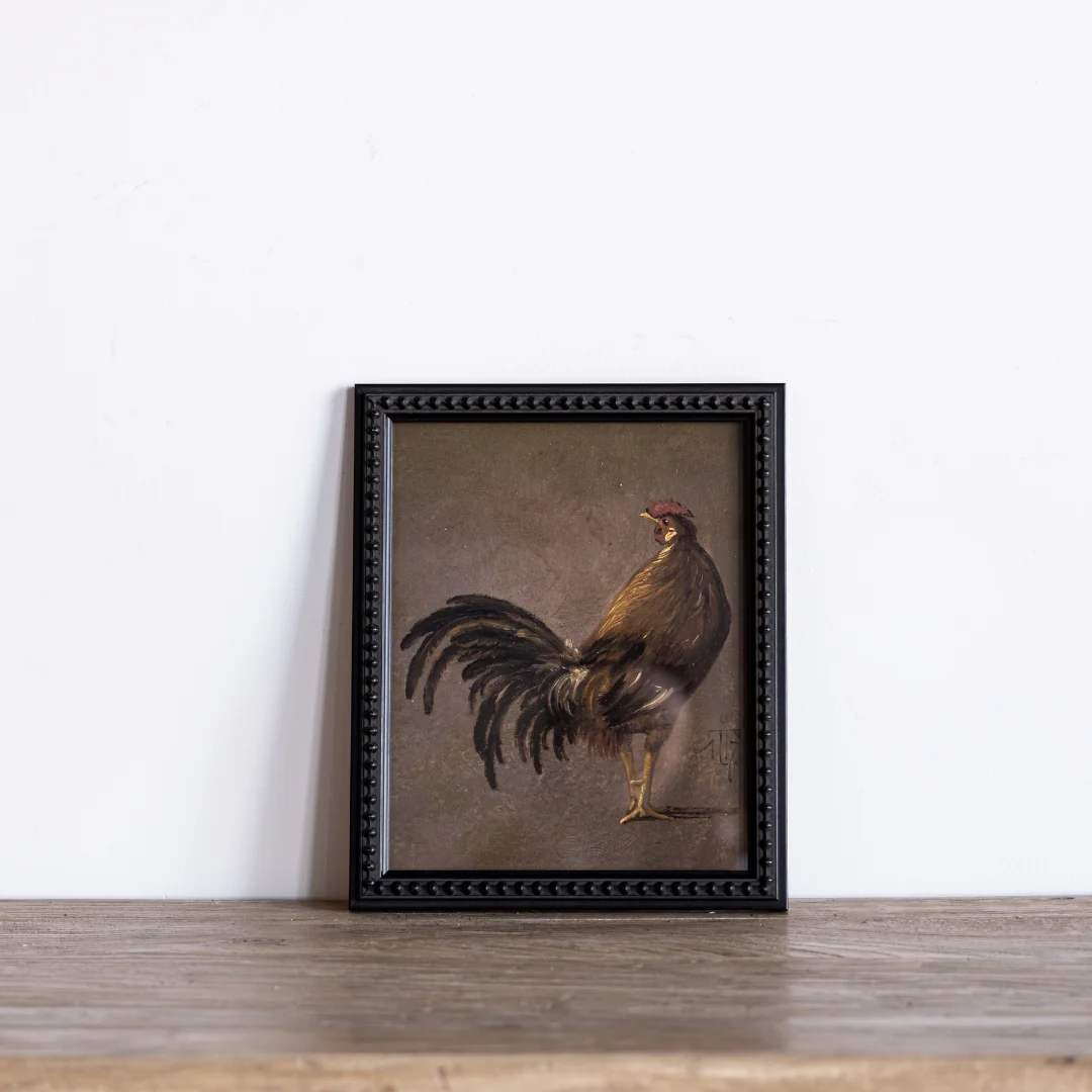 Vintage Rooster Oil Painting Framed Art