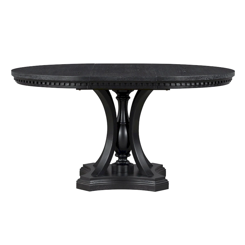 Black 5-Piece Wooden Dining Table Set with Extendable Round Table & 4 Armchairs
