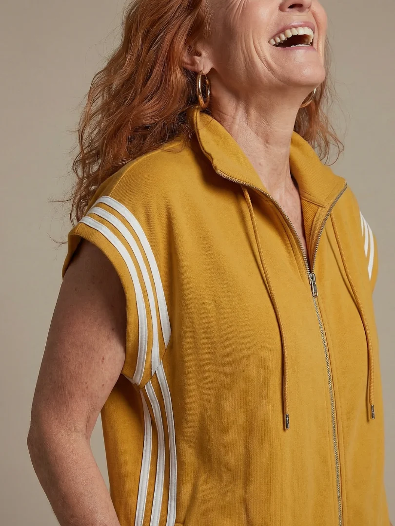 Women��s Zip Front Jumpsuit with Stripe Panel Detail