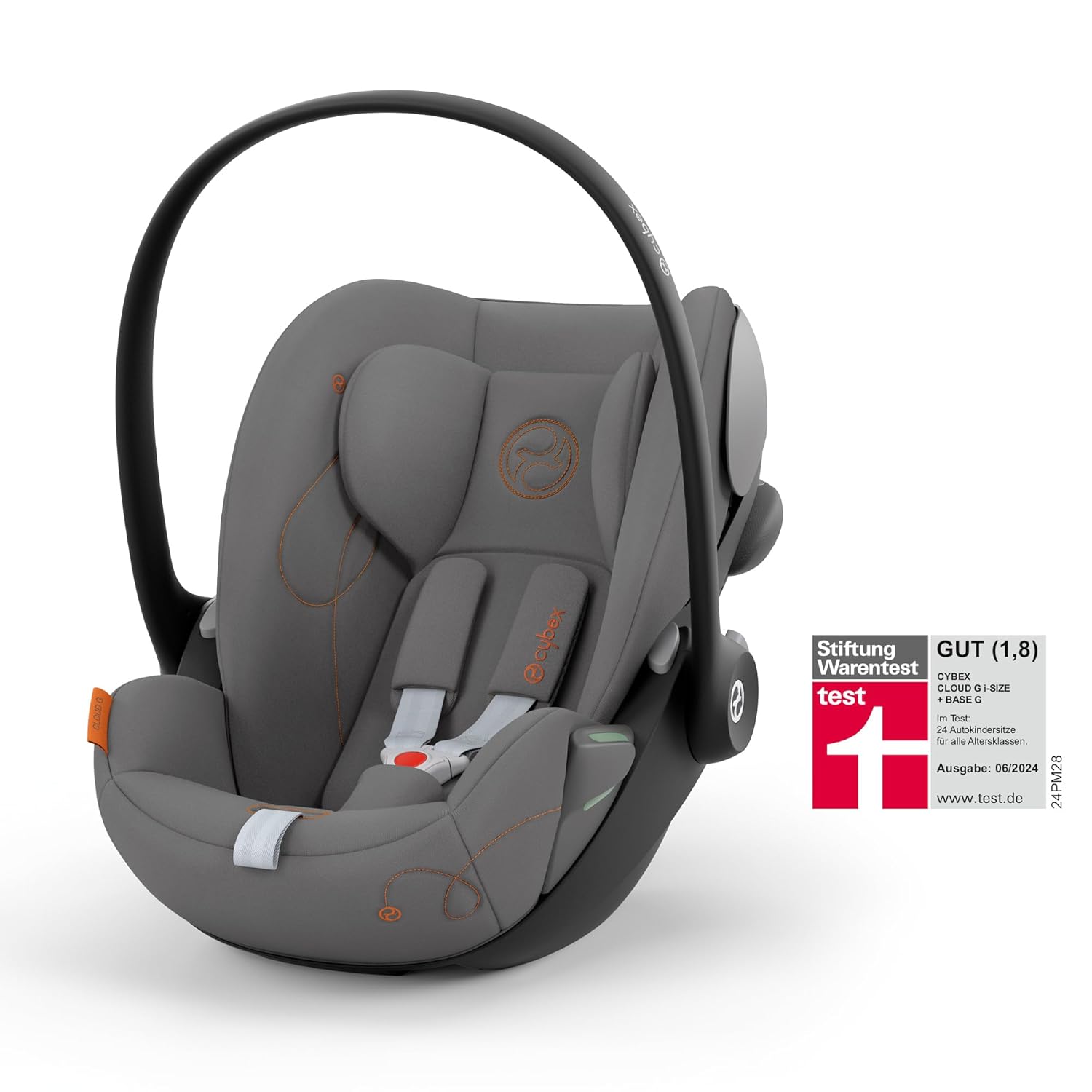 CYBEX Gold Babyschale Cloud G i-Size Comfort, Inkl. Neugeboreneneinlage, Ab Geburt bis ca. 24 Monate, Für Kinder ab 40 cm bis 87 cm, Max. 13 kg, Moon Black