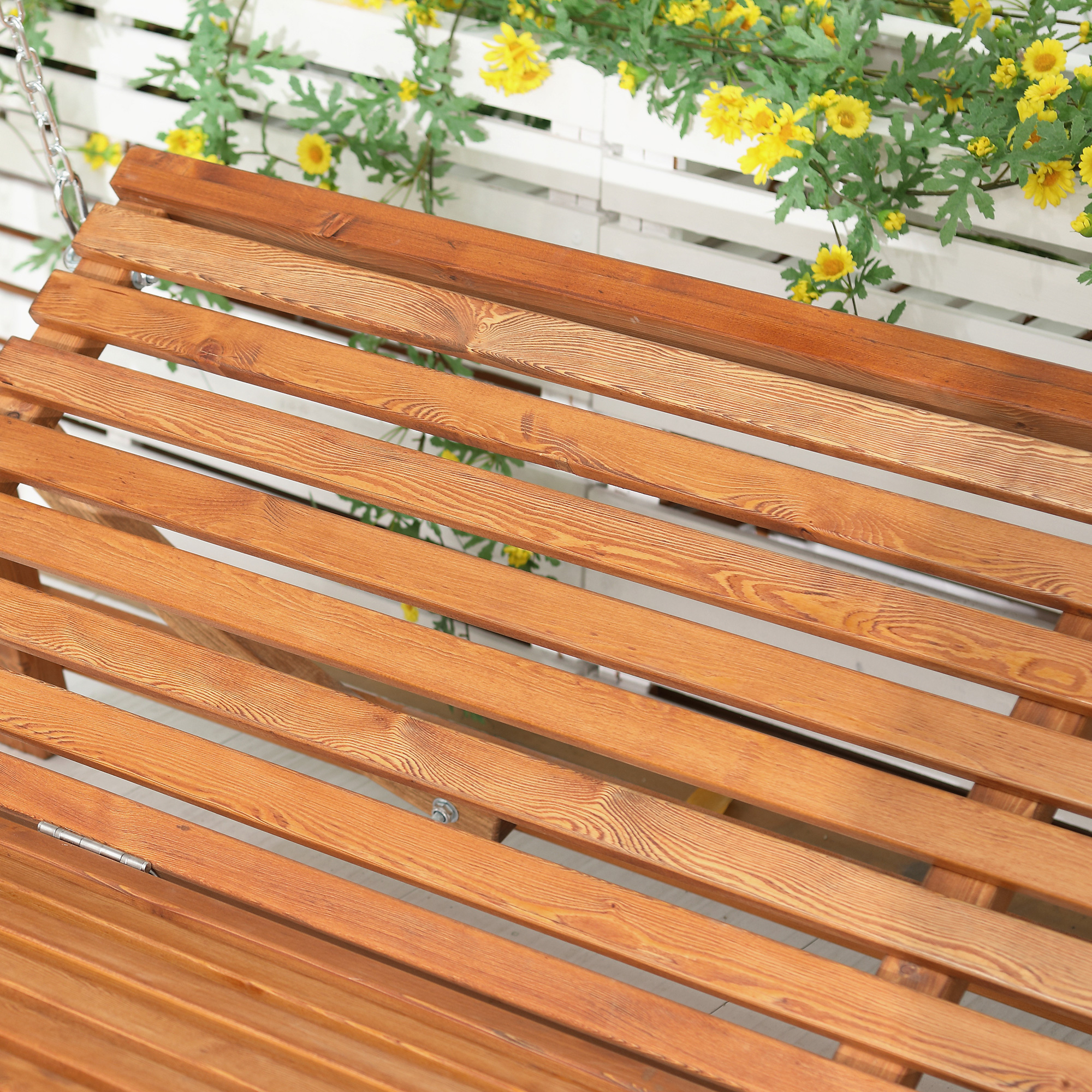 Outsunny hangmatschommel met bedfunctie 3-zits tuinschommel met dak ligbed tuinbank Lariks hout polyester grijs + teak 225.5 x 113 x 180 cm