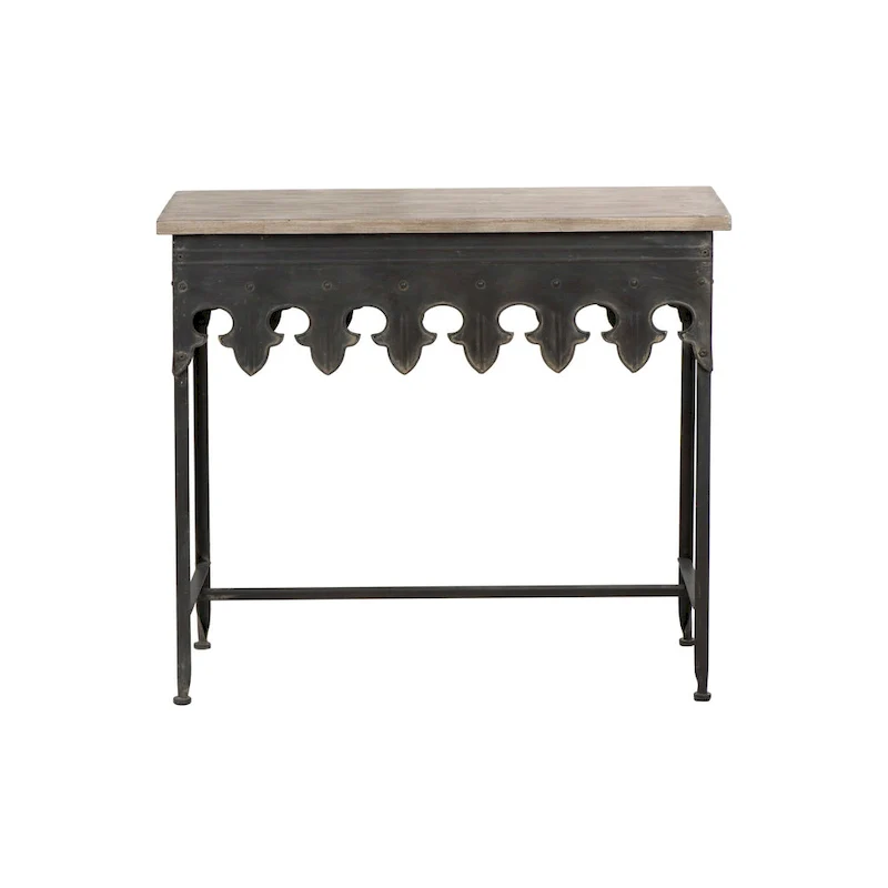 Zinc-Finished Metal and Wood Scalloped Edge Sofa Table