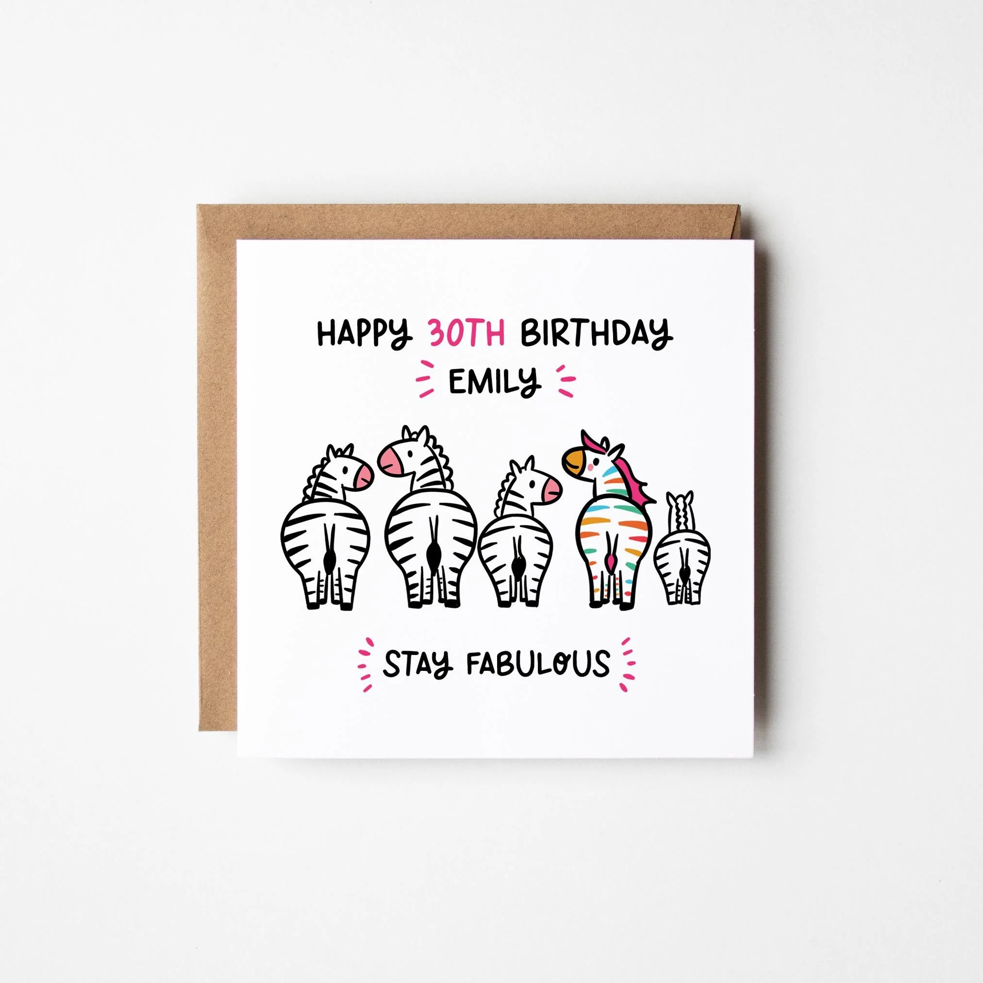 Stay Fabulous 30th Birthday Card for Her a?�� Personalised 30th Birthday Card a?�� Zebra Birthday Card a?�� Fabulous at 30 Card