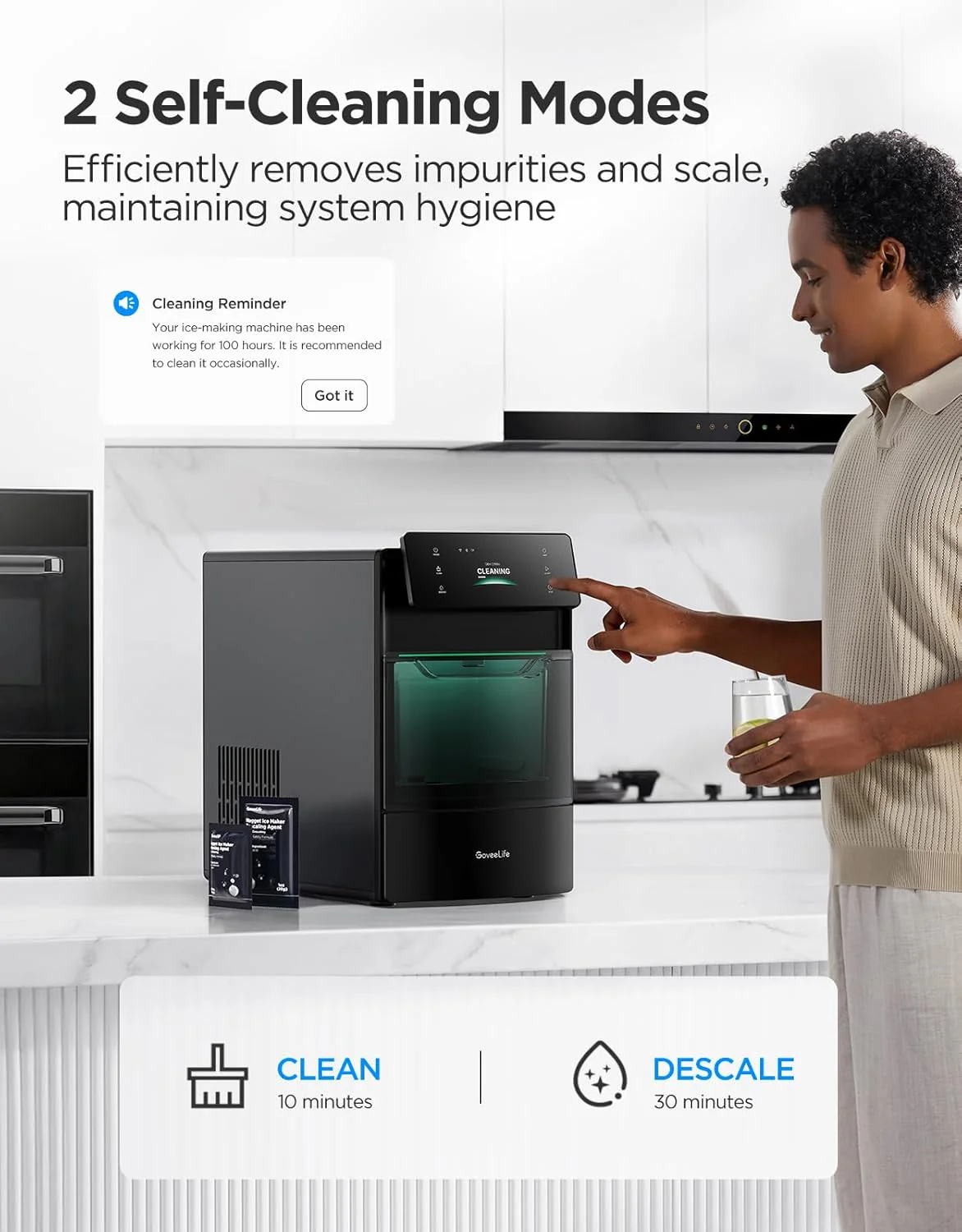 GoveeLife Smart Nugget Ice Maker Pro, 60lbs Daily, 6-Minute First Ice, 40dB Ultra-Quiet with AI NoiseGuard, App & Voice Control, Self-Clean, 3.5lbs Basket & Dual Water Tanks, for Home Kitchen, Party