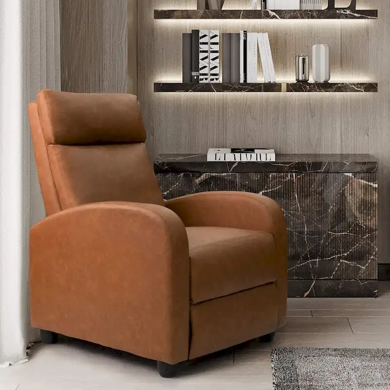 PU Leather Push-Back Recliner Chair, Brown / Black / Grey / Khaki / Red / Beige, Single
