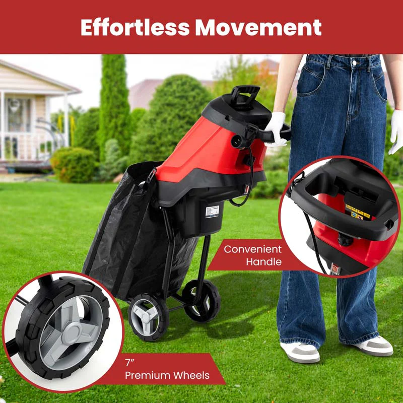 15-Amp Electric Wood Chipper and Shredder, Corded Leaf Mulcher with 15:1 Reduction, Safety Lock, 1.77