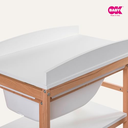 OKBABY Woody   Fasciatoio in Legno con Vaschetta Ergonomica e Ruote, Completo di Materassino Soffice per il Cambio del Neonato   0 12 Mesi (11kg)   Bianco : Amazon.it: Prima infanzia