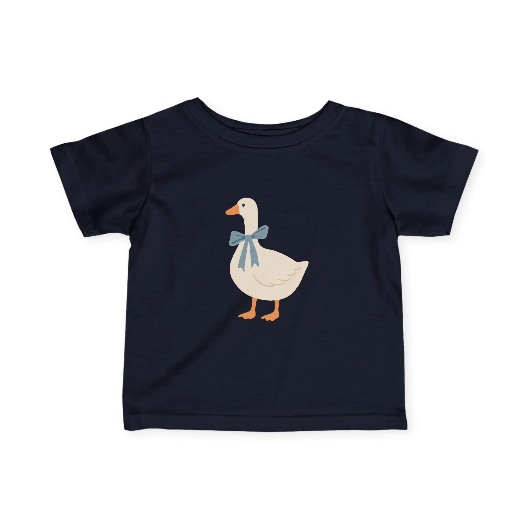 Baby Tee with Cute Duck Illustration �C Blue Bow Infant Shirt