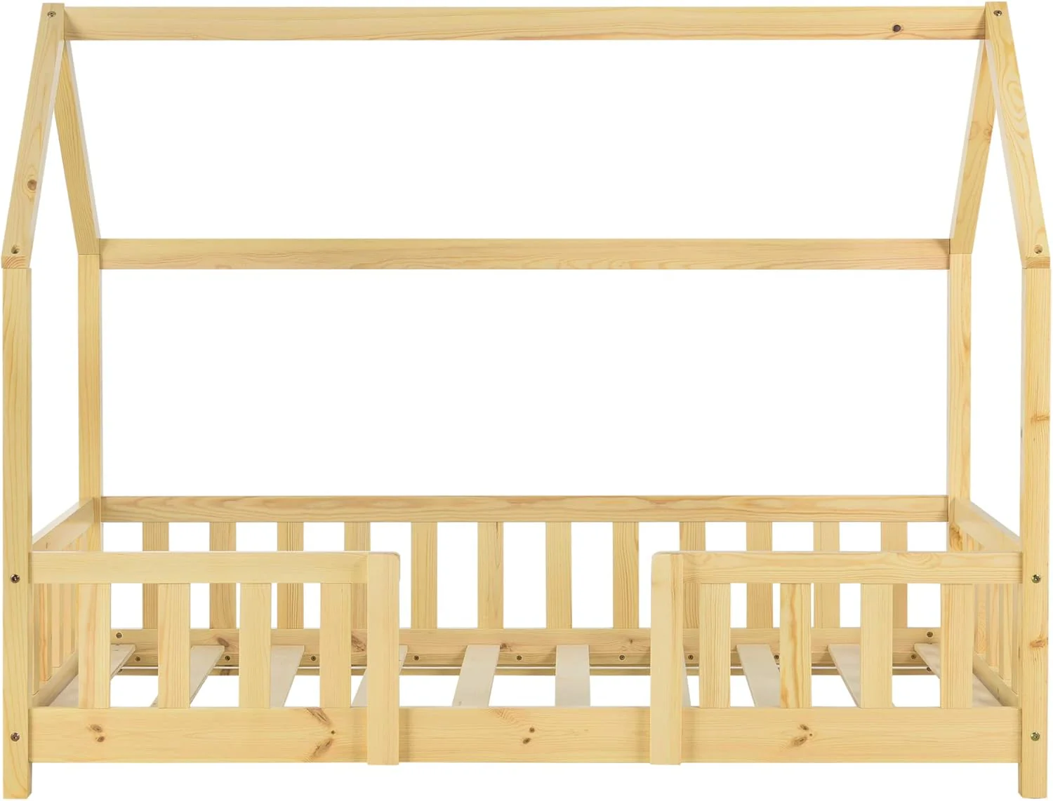 [en.casa] Letto per bambini Sisimiut a capanna 80 x 160 cm con protezione anticaduta letto in legno per bambini letto a terra rete a doghe in legno di pino Bianco opaco