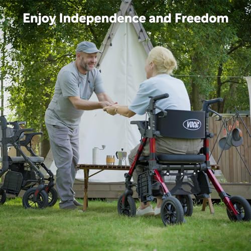 VOCIC Deambulatore Sedia Rotelle 2 in 1|Deambulatore per anziani 4 ruote con seduta,Carrello pieghevole per tutti i terreni|Rollator da esterno egolabile in altezza in alluminio |Blu 5 anni garanzia : Amazon.it: Salute e cura della persona