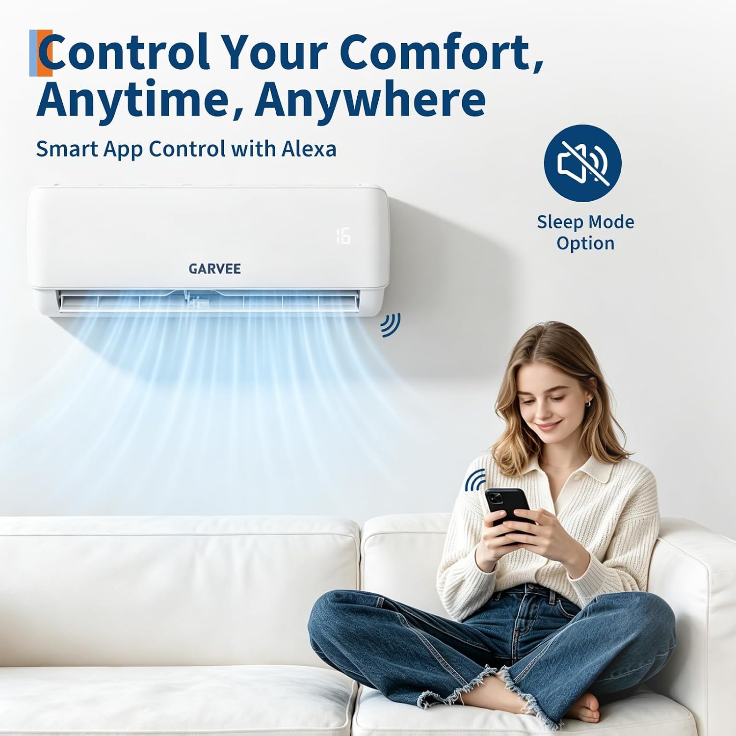 Garvee A++ Split-Klimaanlage 24000 BTU (7,2 kW), Inverter – Heiz- & Kühlfunktion, sehr leise (19 dB), antibakterieller Verdampfer, Aktivkohlefilter, WiFi & App-Steuerung, inkl. Montagematerial –
