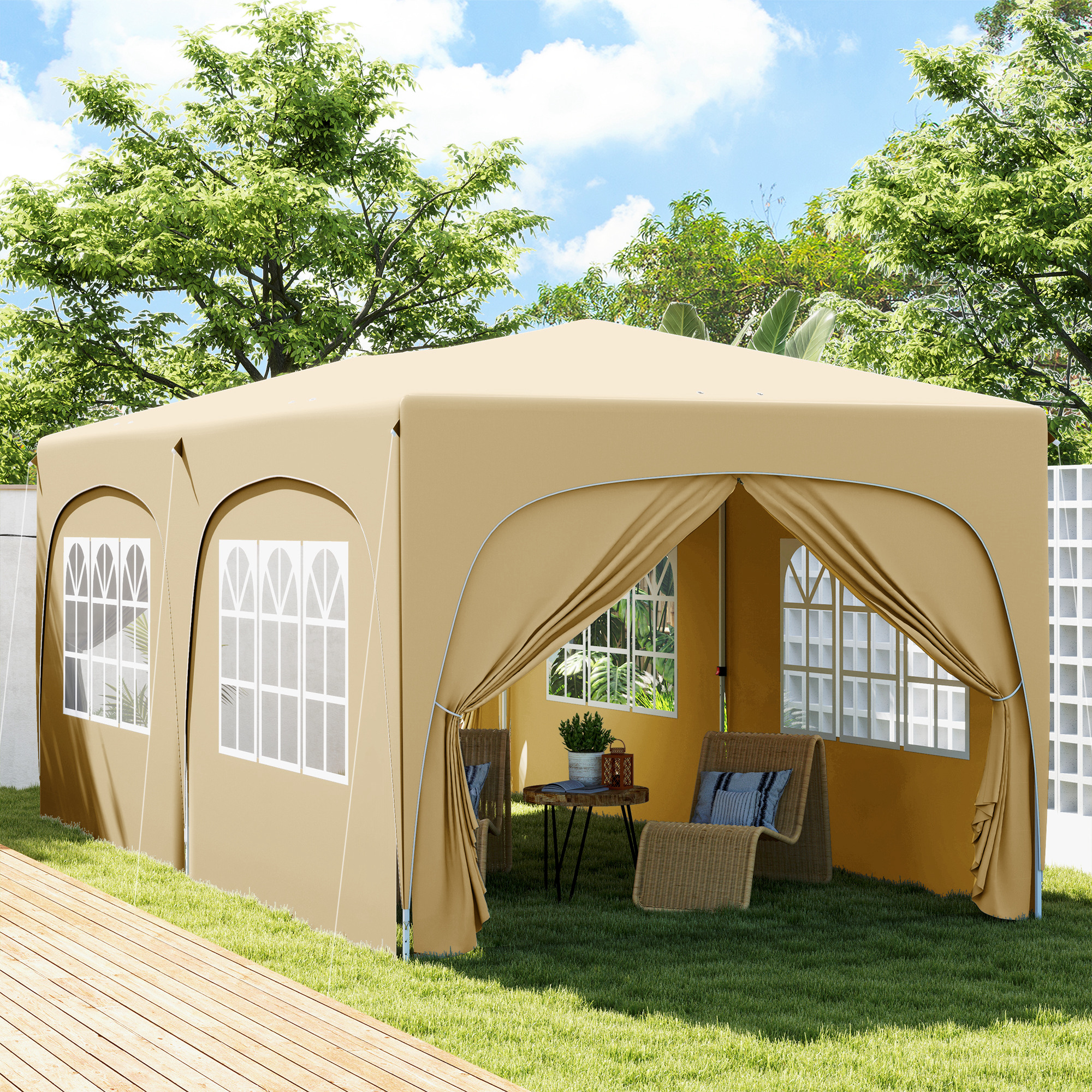 Outsunny 3 x 6 m Pop-up Paviljoen met Zijwanden, UPF50+ Hoogteverstelbaar Tuinpaviljoen met Draagtas en Zandzakken