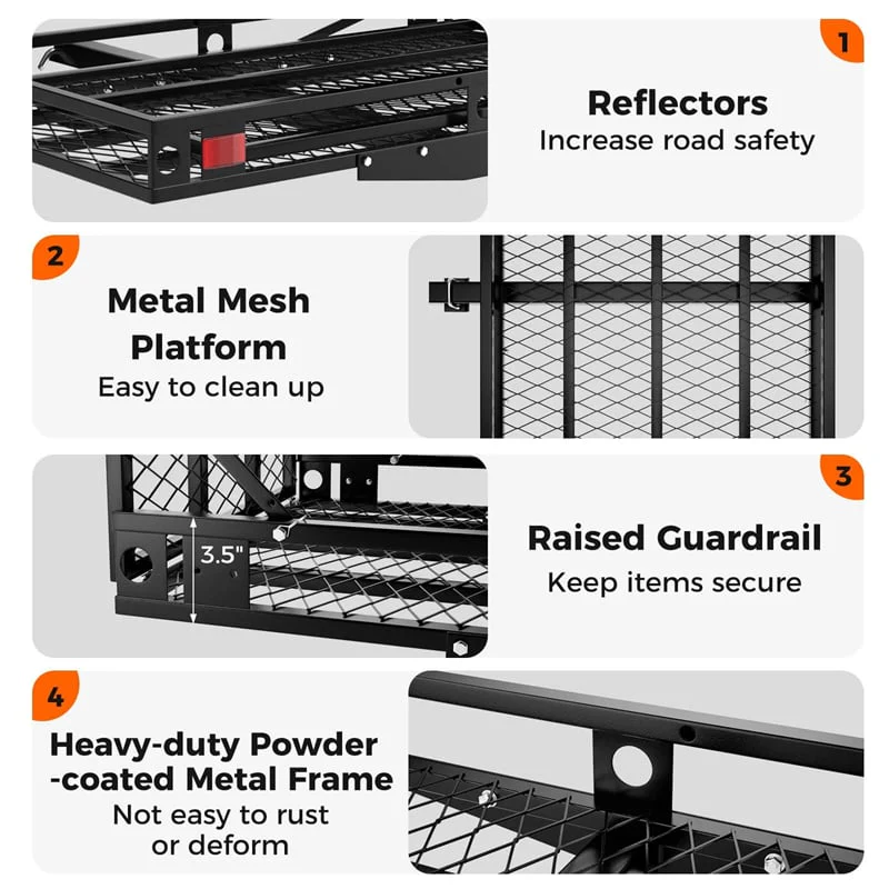 500 LBS Hitch Mount Cargo Carrier with Foldable Ramp, Heavy-Duty Mobility Scooter Wheelchair Carrier for SUV Cars with Stabilizer & 2 Tie-Down Straps