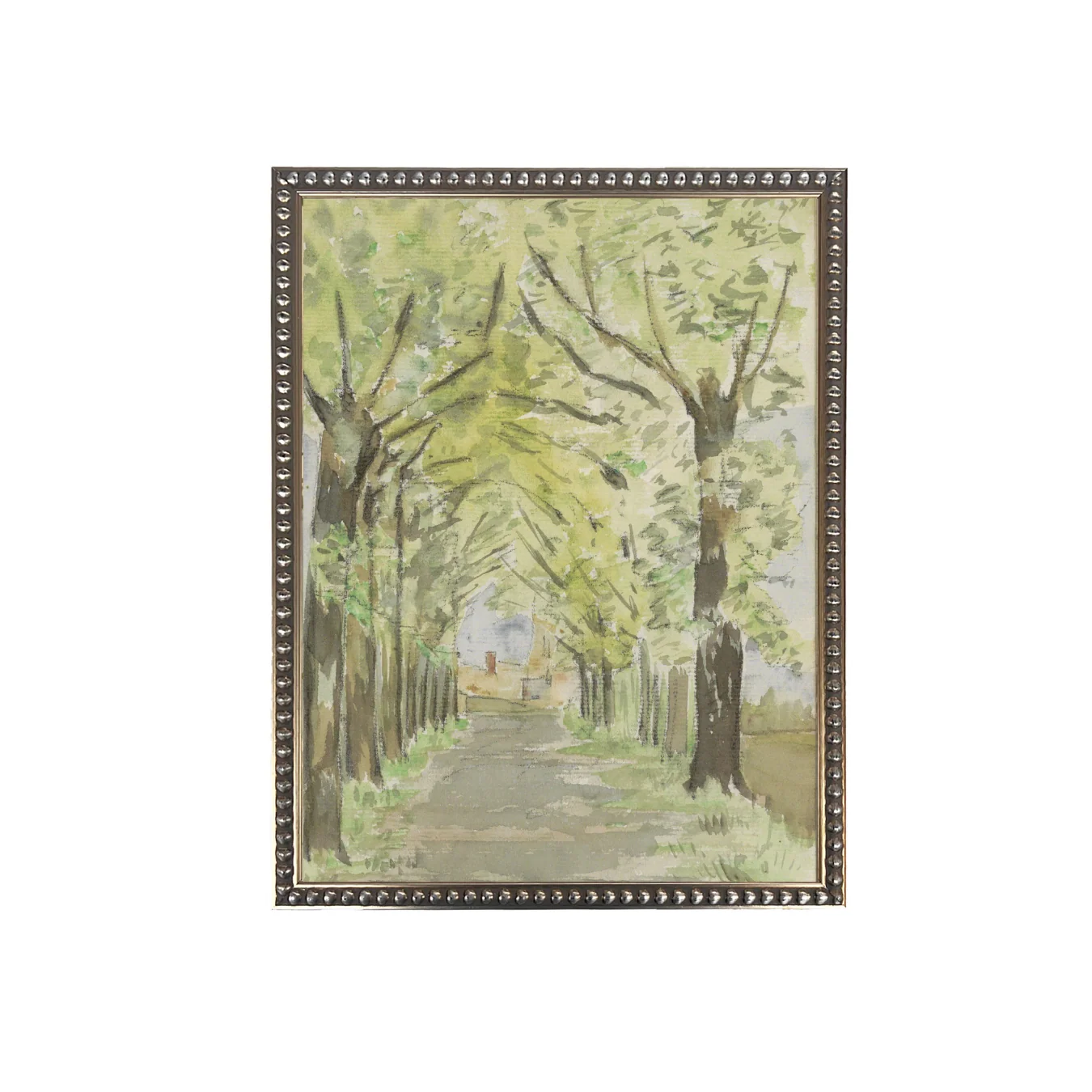 Vintage Watercolor Tree Scenery Framed Art