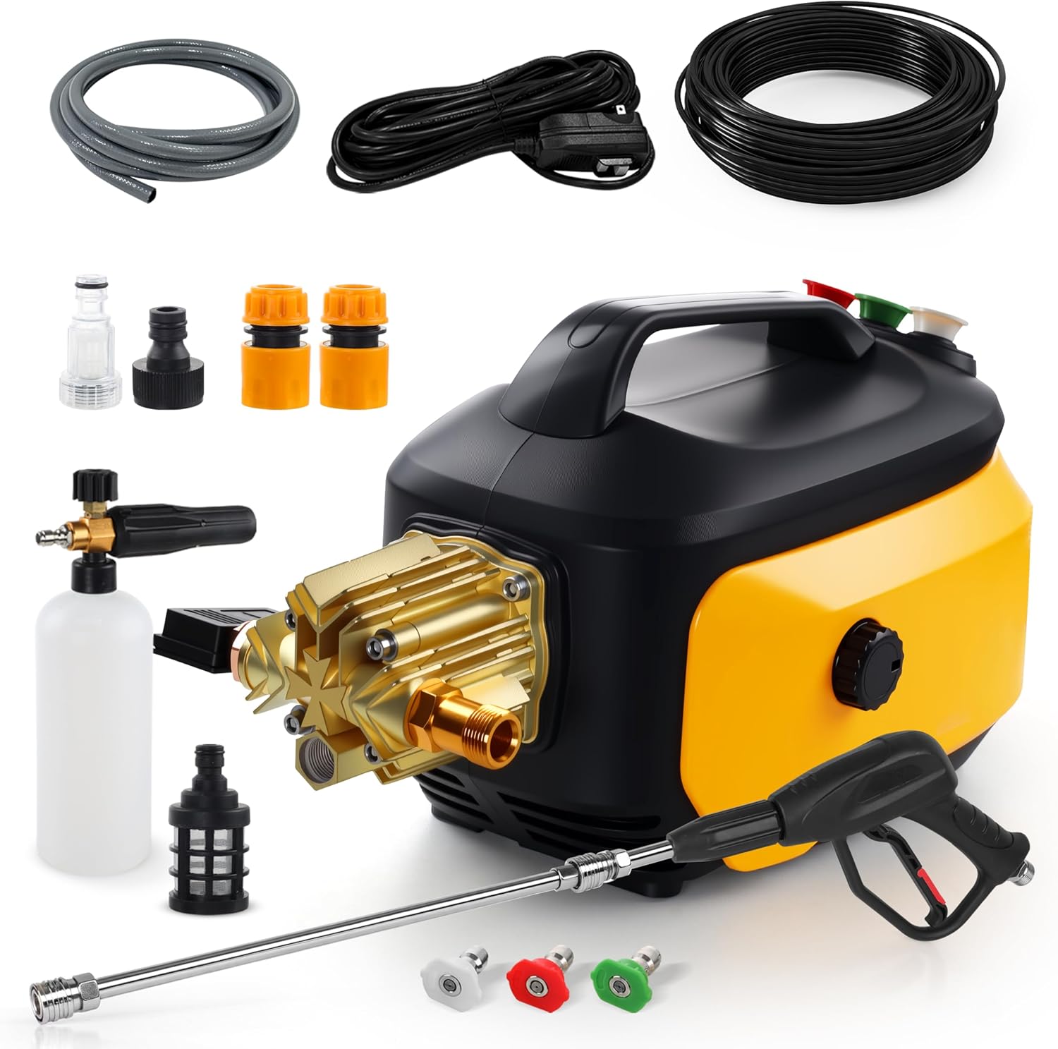 Portable Compact Pressure Cleaner  Power Cleaner with 33FT Flexible Extension Hose  3 Nozzles  Foam Cannon for Cars  Patios  Driveways