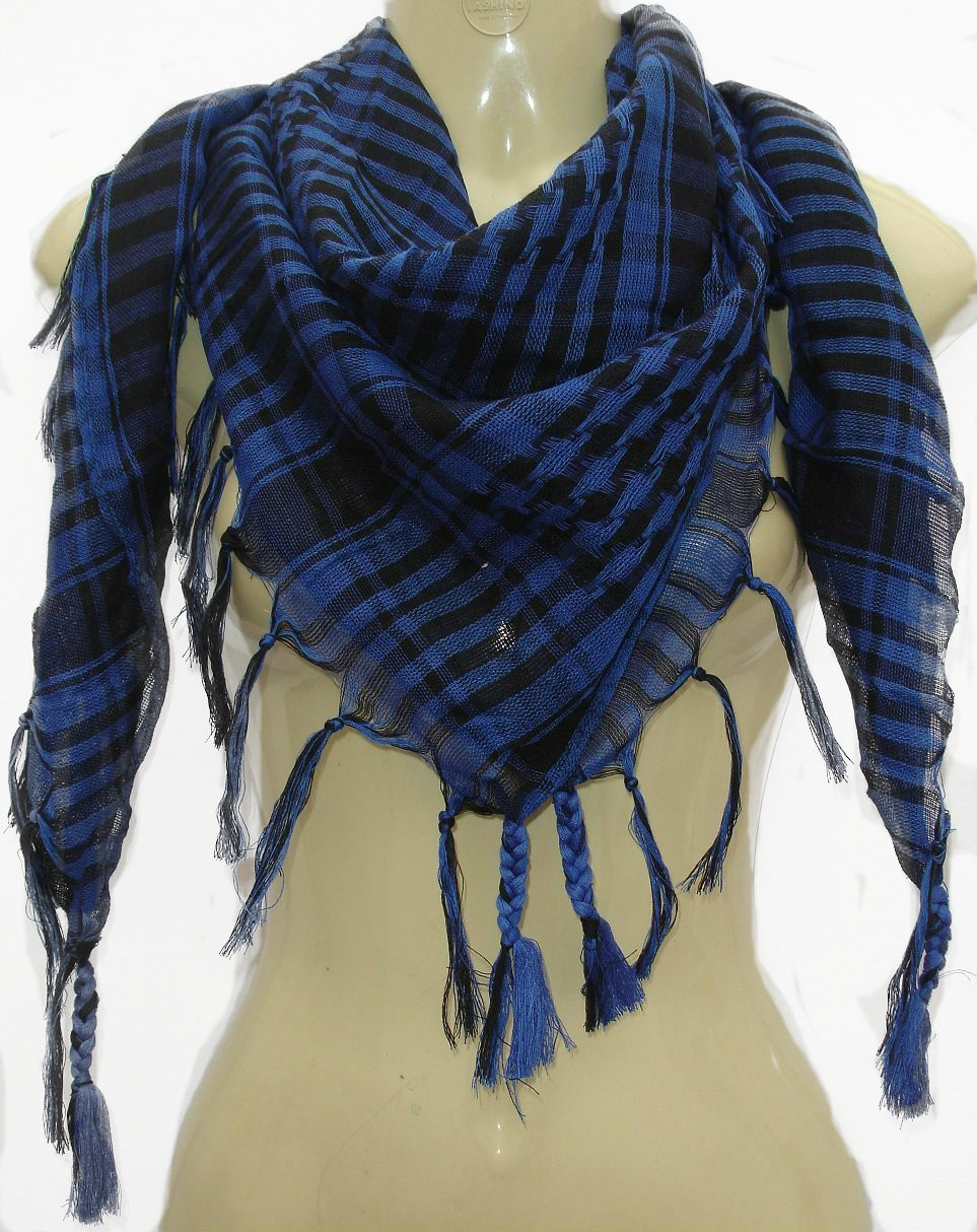 Black/ Royal Blue Arab Shemagh Houndstooth Scarf WS2082D