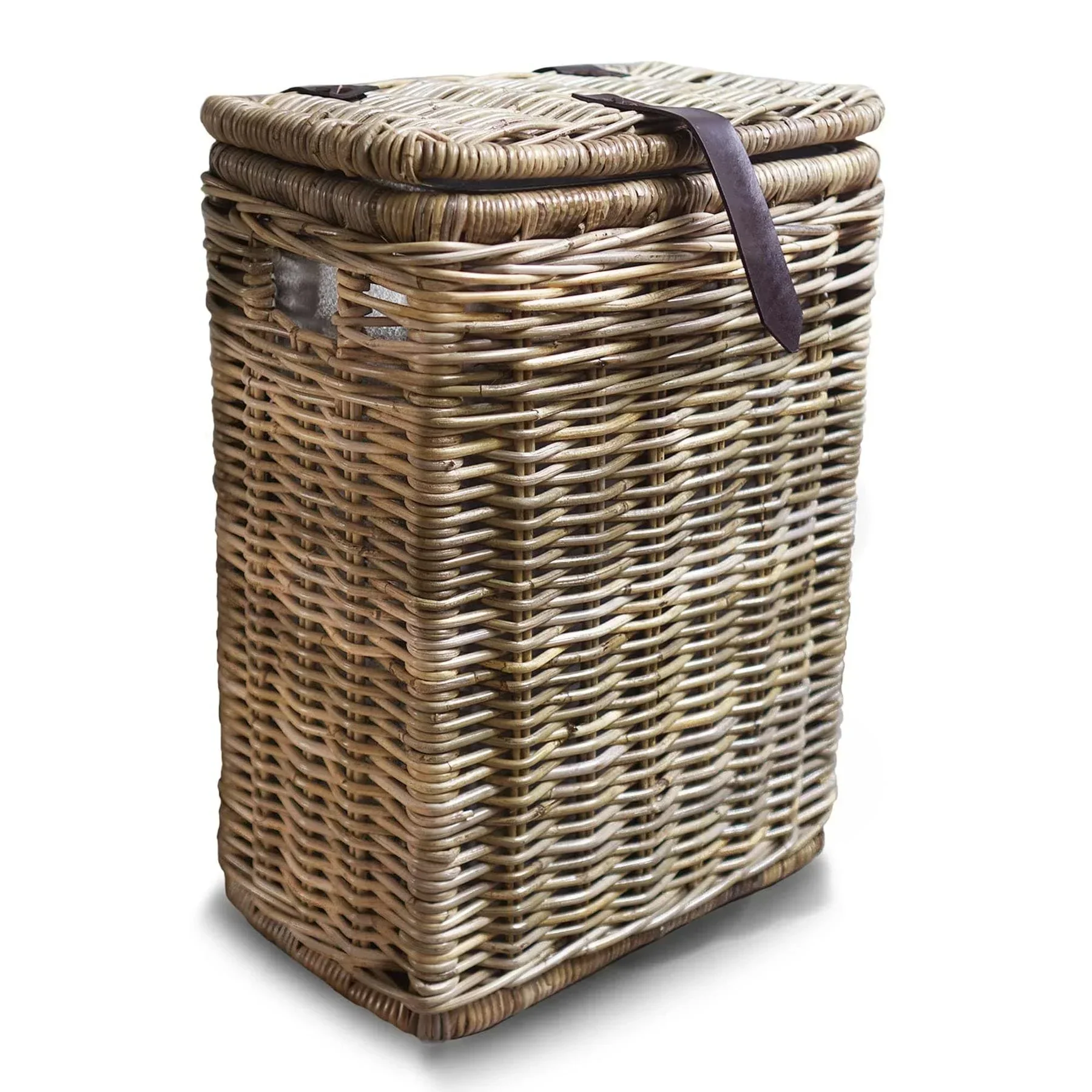 Kitchen Trash Basket with Metal Liner Antique Walnut Brown