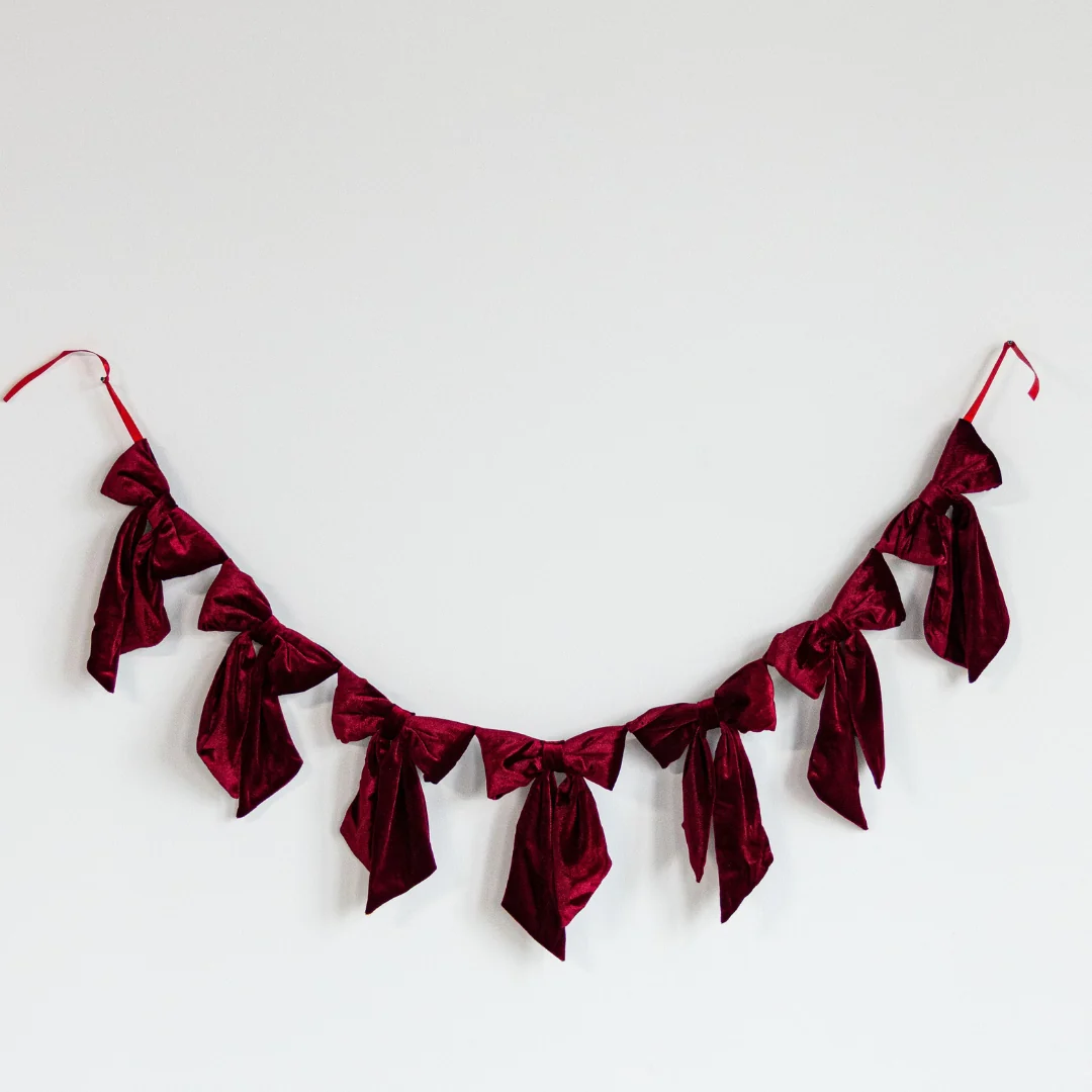Velvet Bow Garland Deep Red
