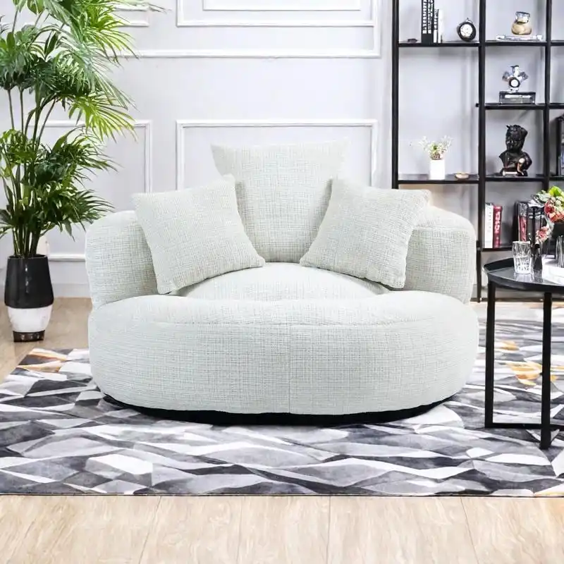 Chenille High Back Lazy Sofa with 3 Pillows and Oversized Bean Bag Chair