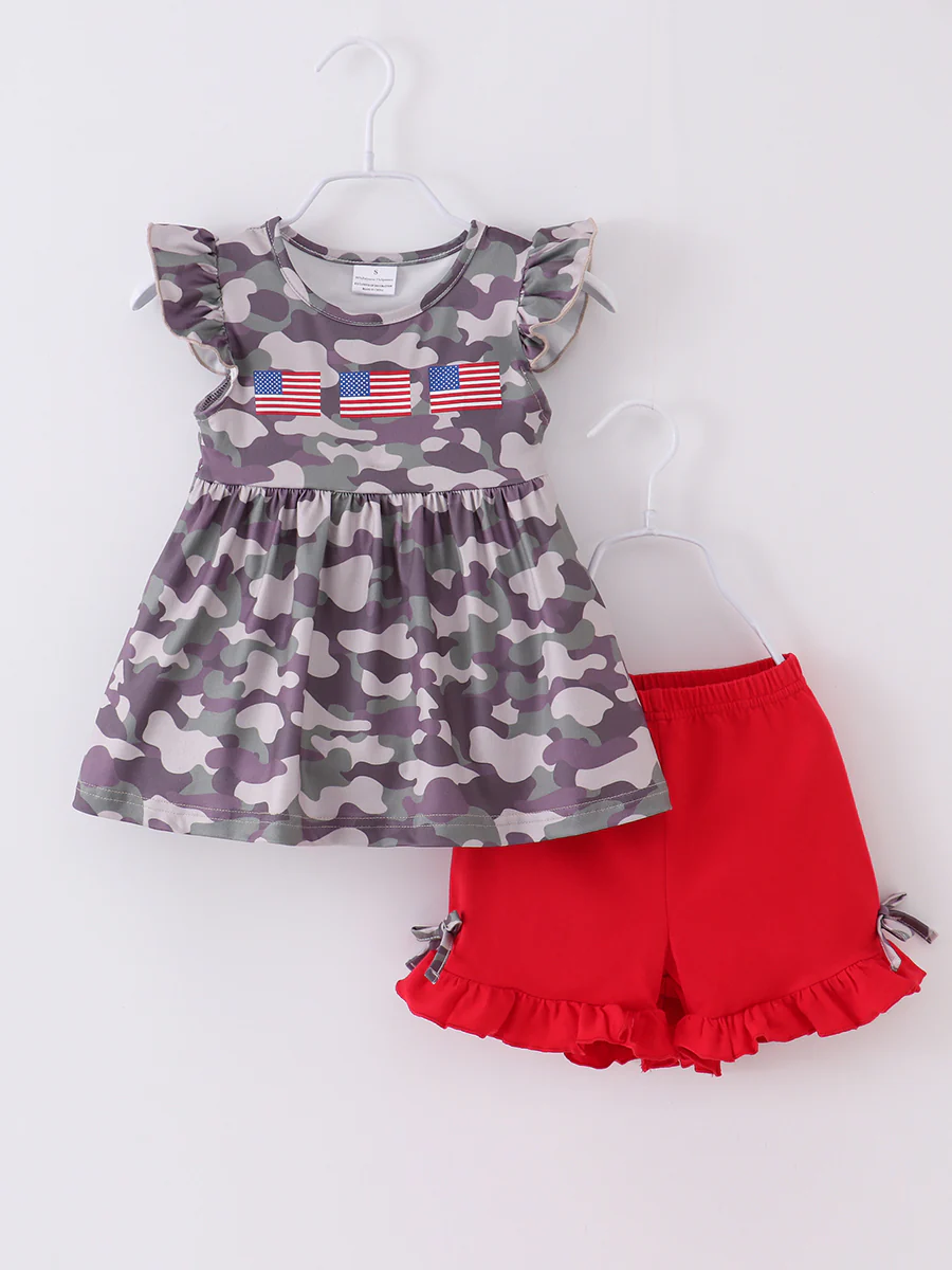 American Flag Ruffle Girl Short Set