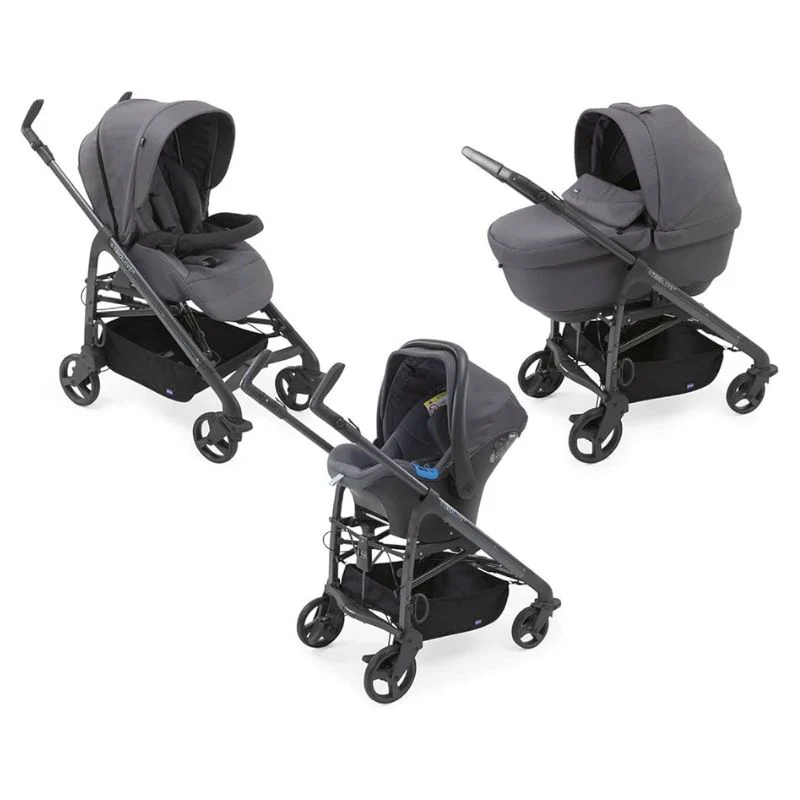 CHICCO Trio Love Silver Satin – Sistema Modulare 3 in 1 con Passeggino, Navicella e Seggiolino Auto, Reclinabile, Elegante e Completo dalla Nascita ai 3 Anni